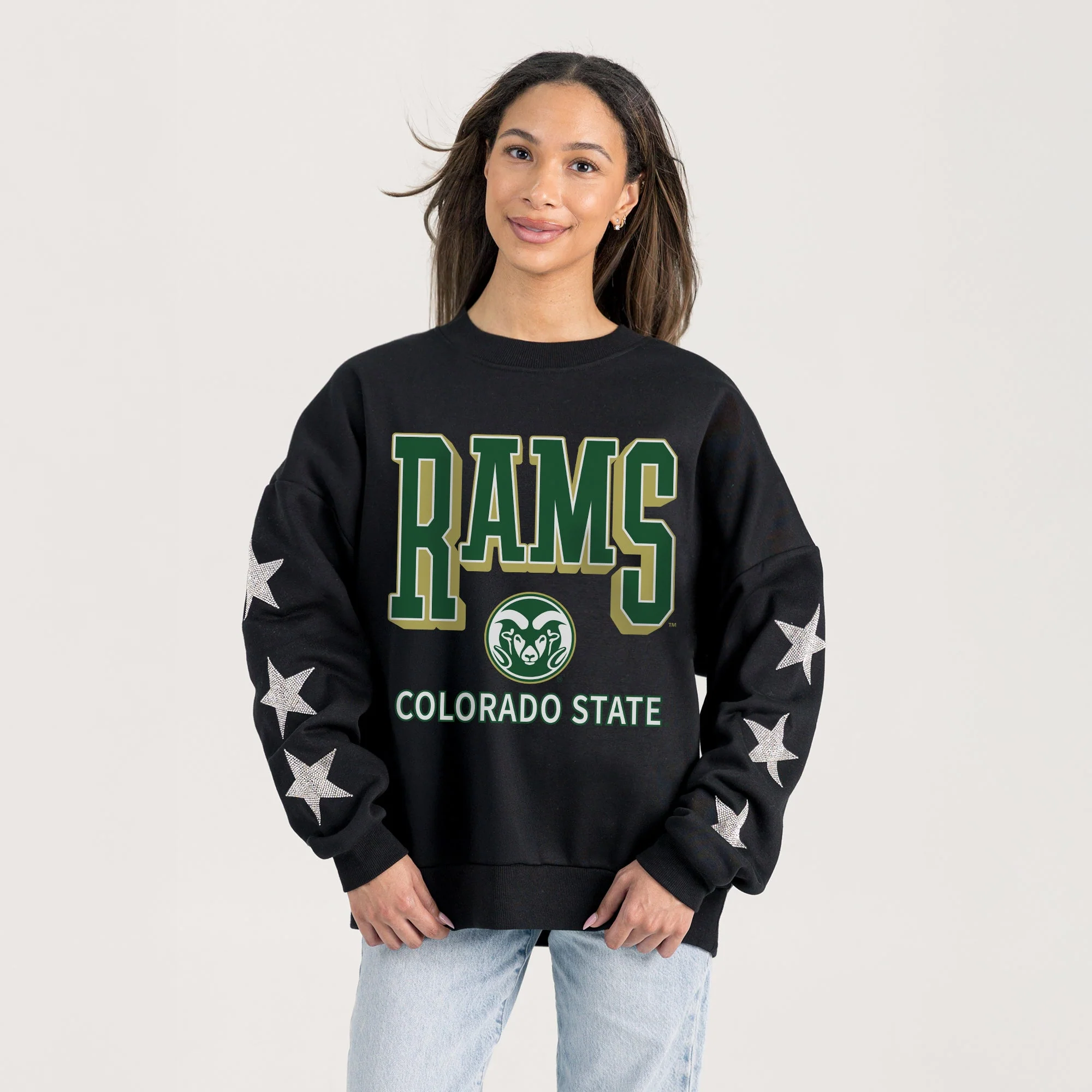 COLORADO STATE RAMS PURE VICTORY EMBELLISHED STAR SLEEVE CREWNECK PULLOVER - Image 2