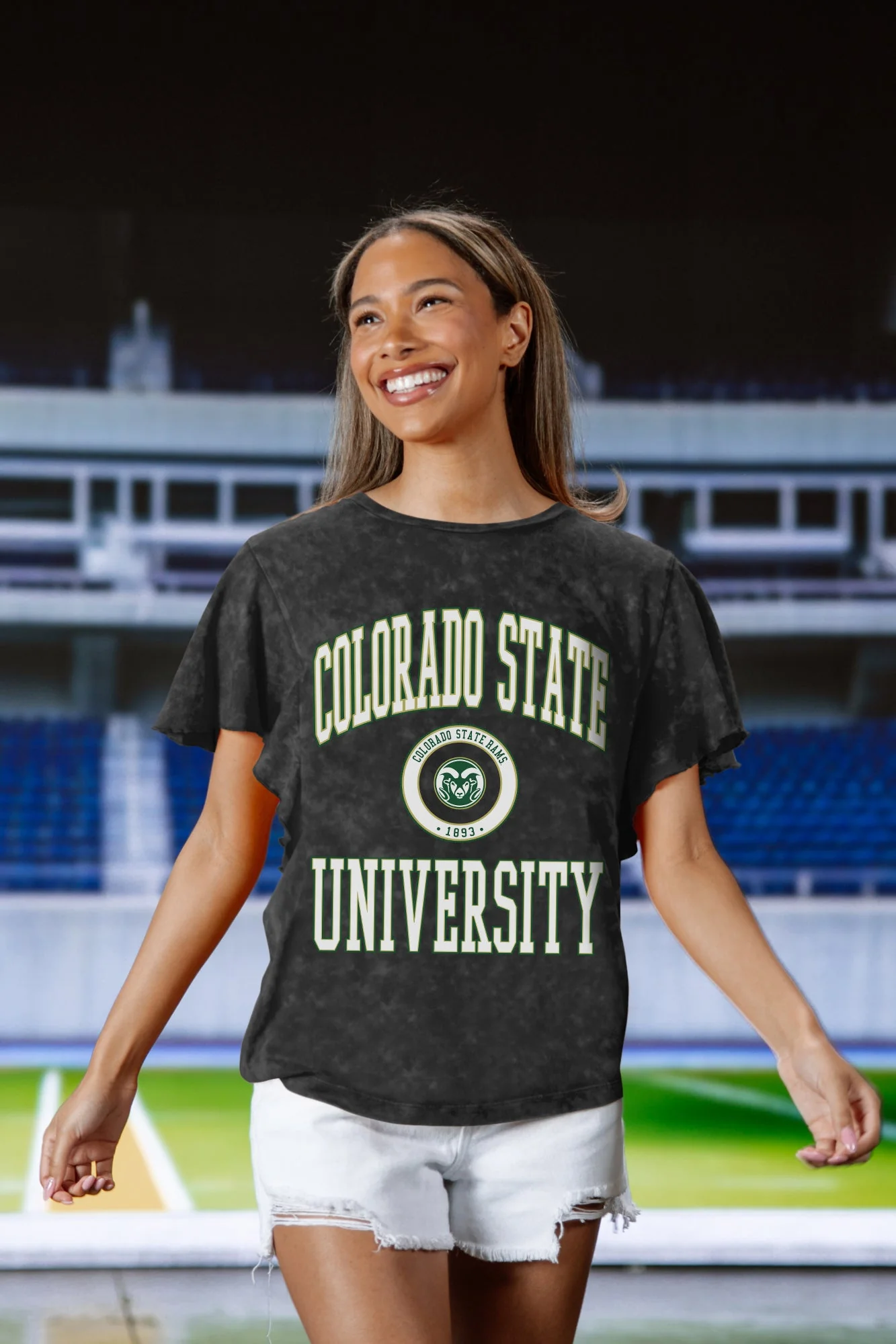 COLORADO STATE RAMS VICTORY MODE FLUTTER SLEEVE TEE IN BLACK - Image 4