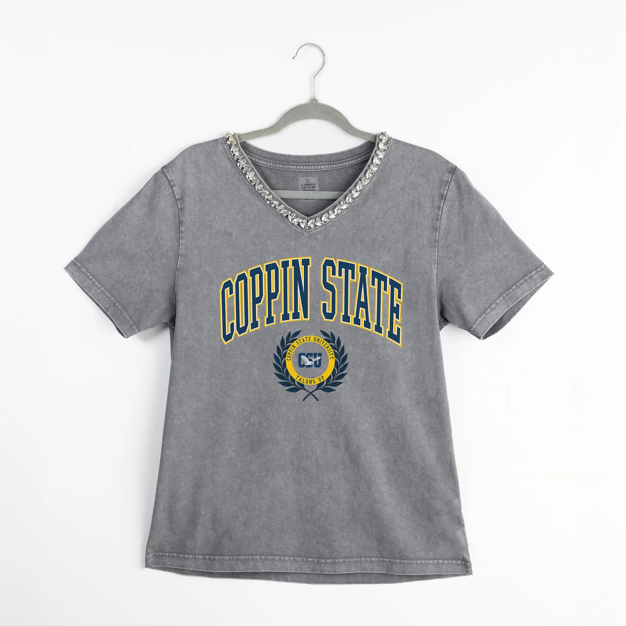 COPPIN STATE EAGLES ICONIC EDGE RHINESTONE TRIM V-NECK TEE - Image 8