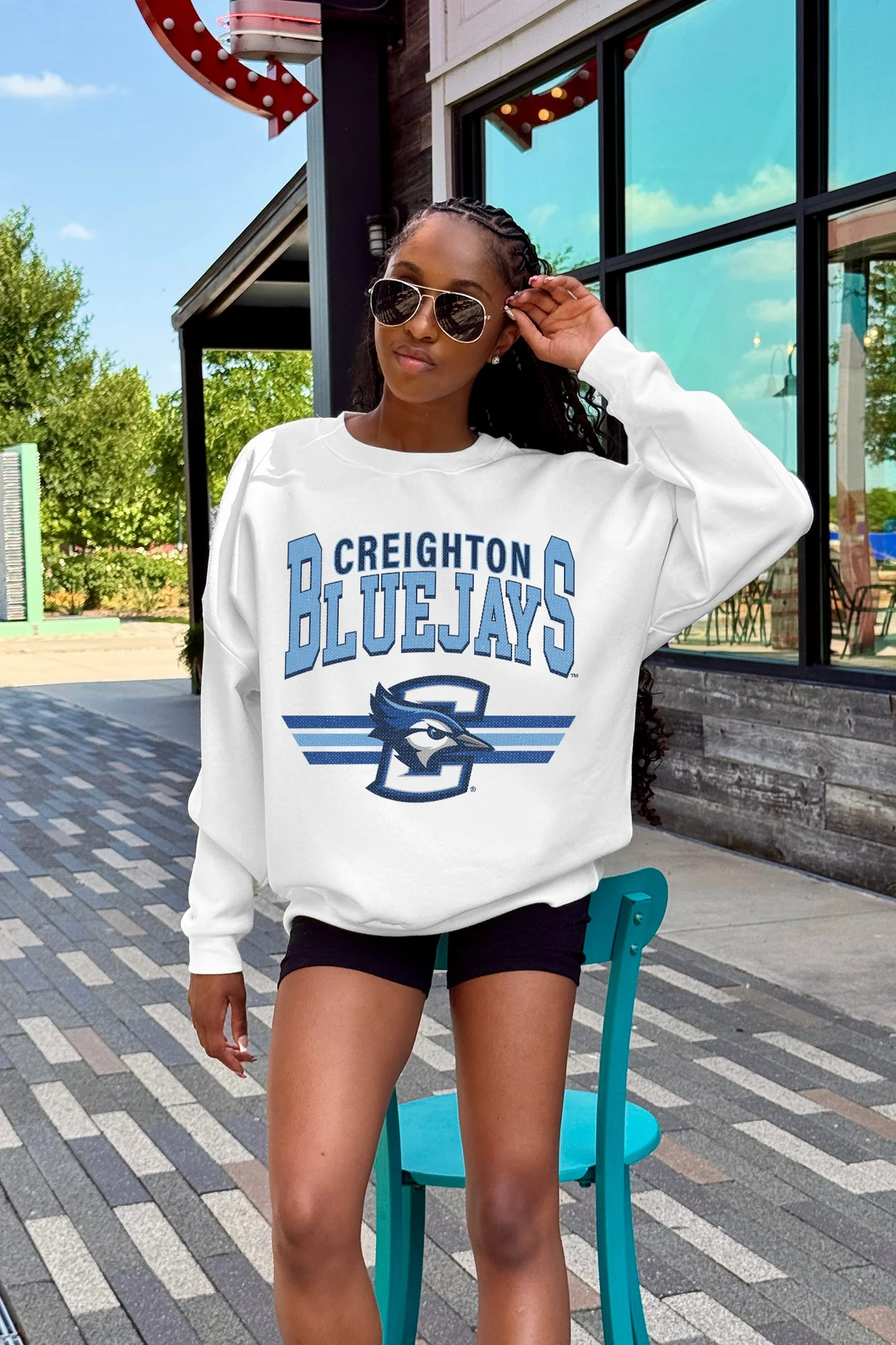 CREIGHTON BLUEJAYS SWIFT STRIKE PREMIUM FLEECE DROP SHOULDER CREWNECK PULLOVER - Image 2
