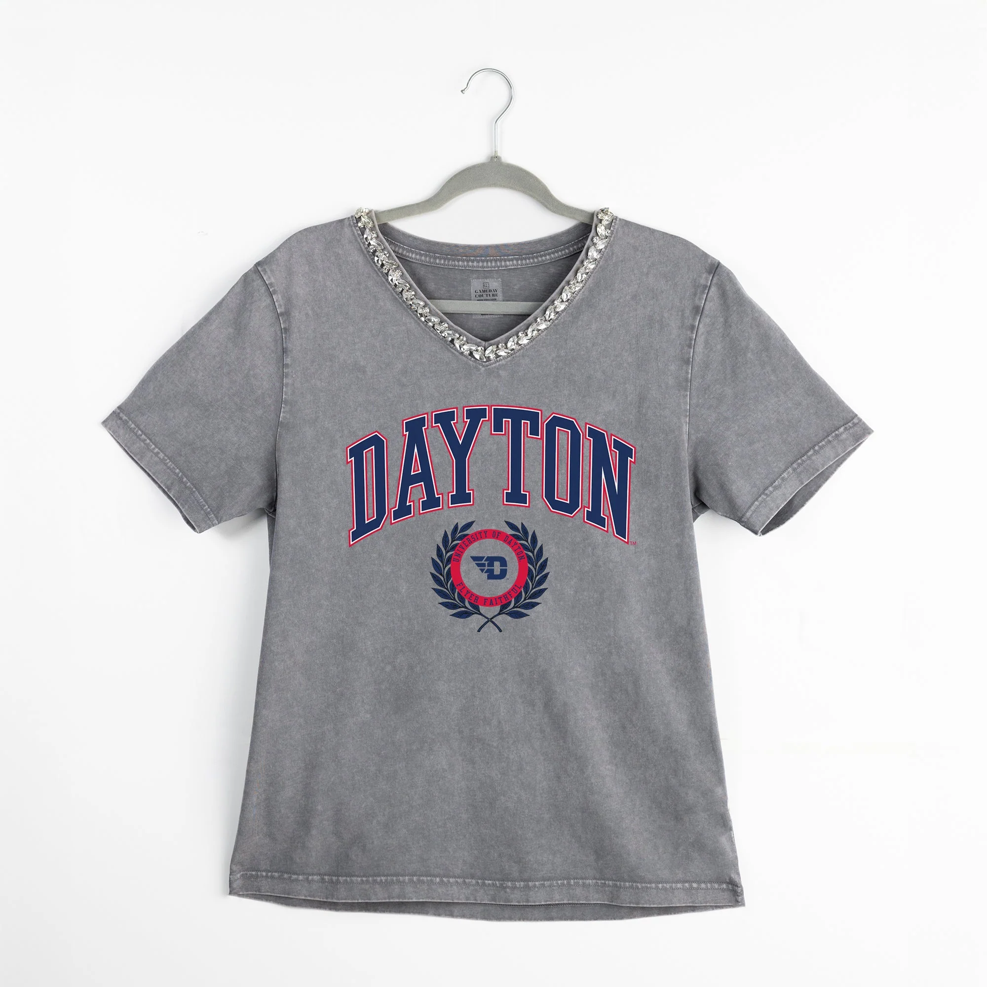 DAYTON FLYERS ICONIC EDGE RHINESTONE TRIM V-NECK TEE - Image 8