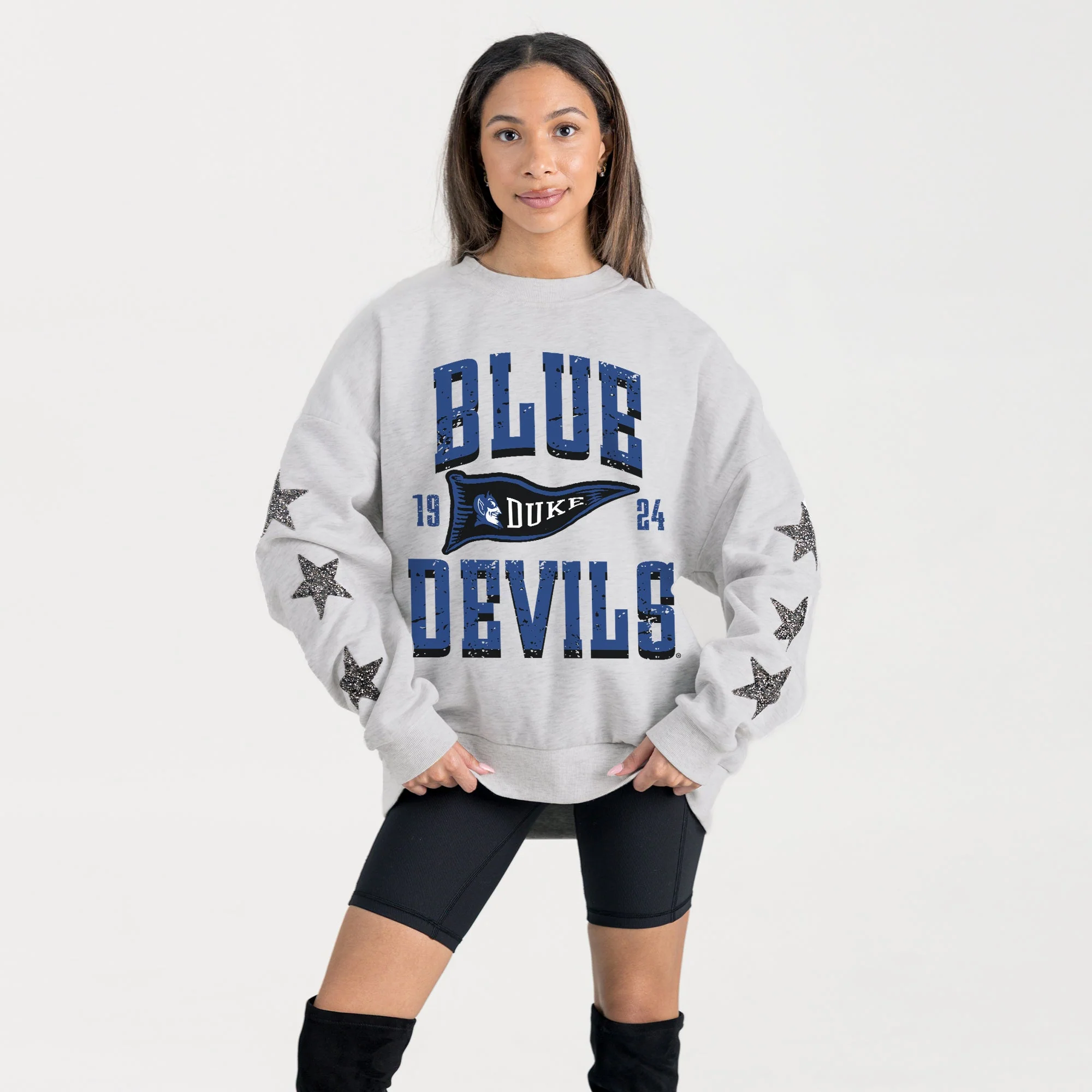 DUKE BLUE DEVILS PENNANT PRIDE EMBELLISHED STAR SLEEVE CREWNECK PULLOVER - Image 3