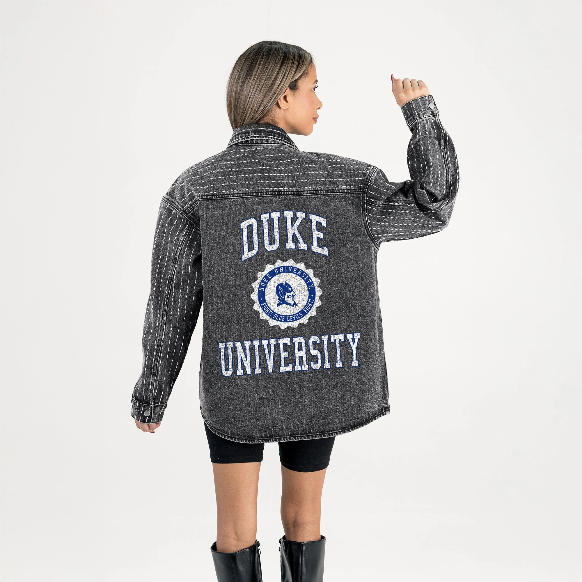 DUKE BLUE DEVILS STYLE'S THE LIMIT MICRO-RHINESTONE DENIM OVERSHIRT IN BLACK - Image 7
