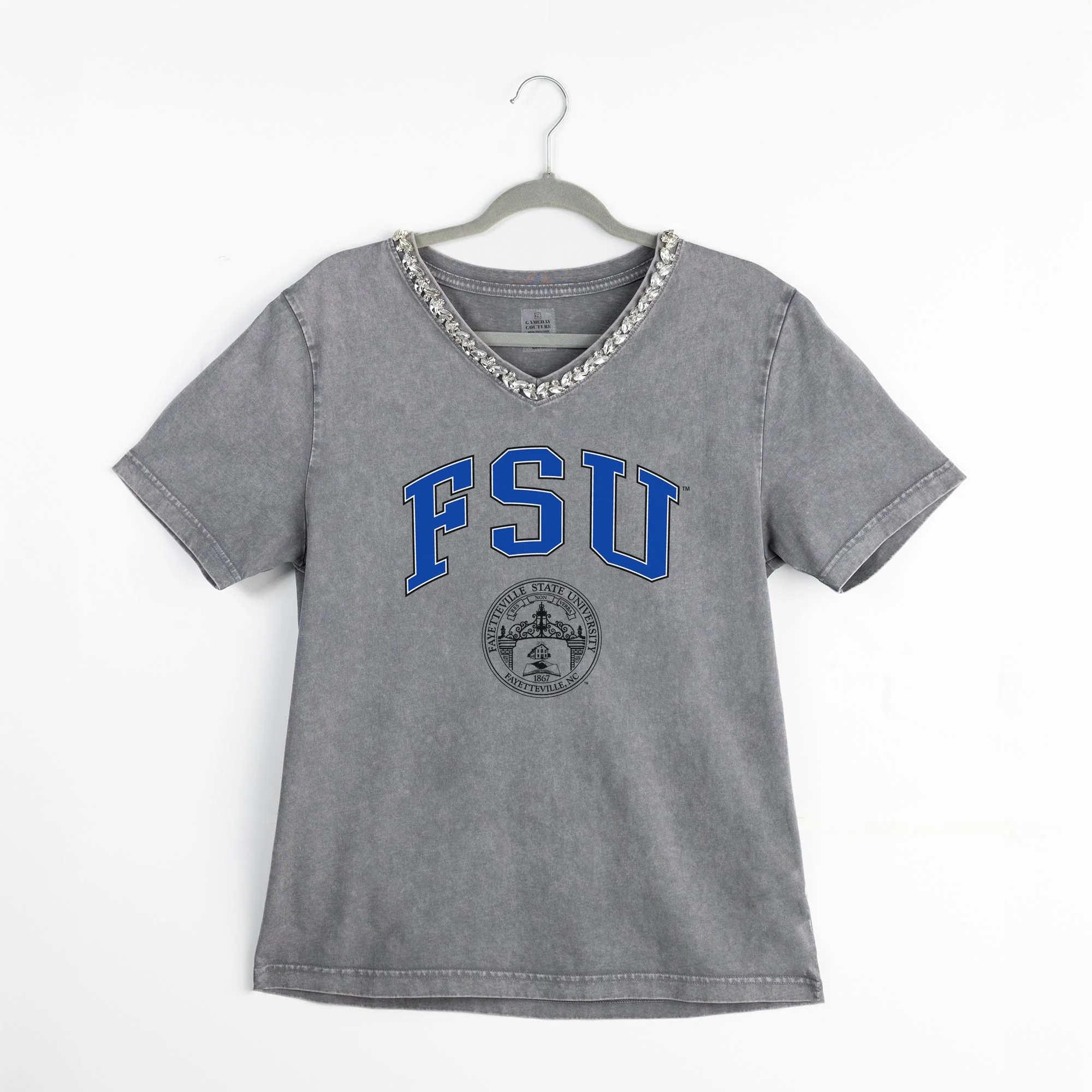 FAYETTEVILLE STATE BRONCOS ICONIC EDGE RHINESTONE TRIM V-NECK TEE - Image 8