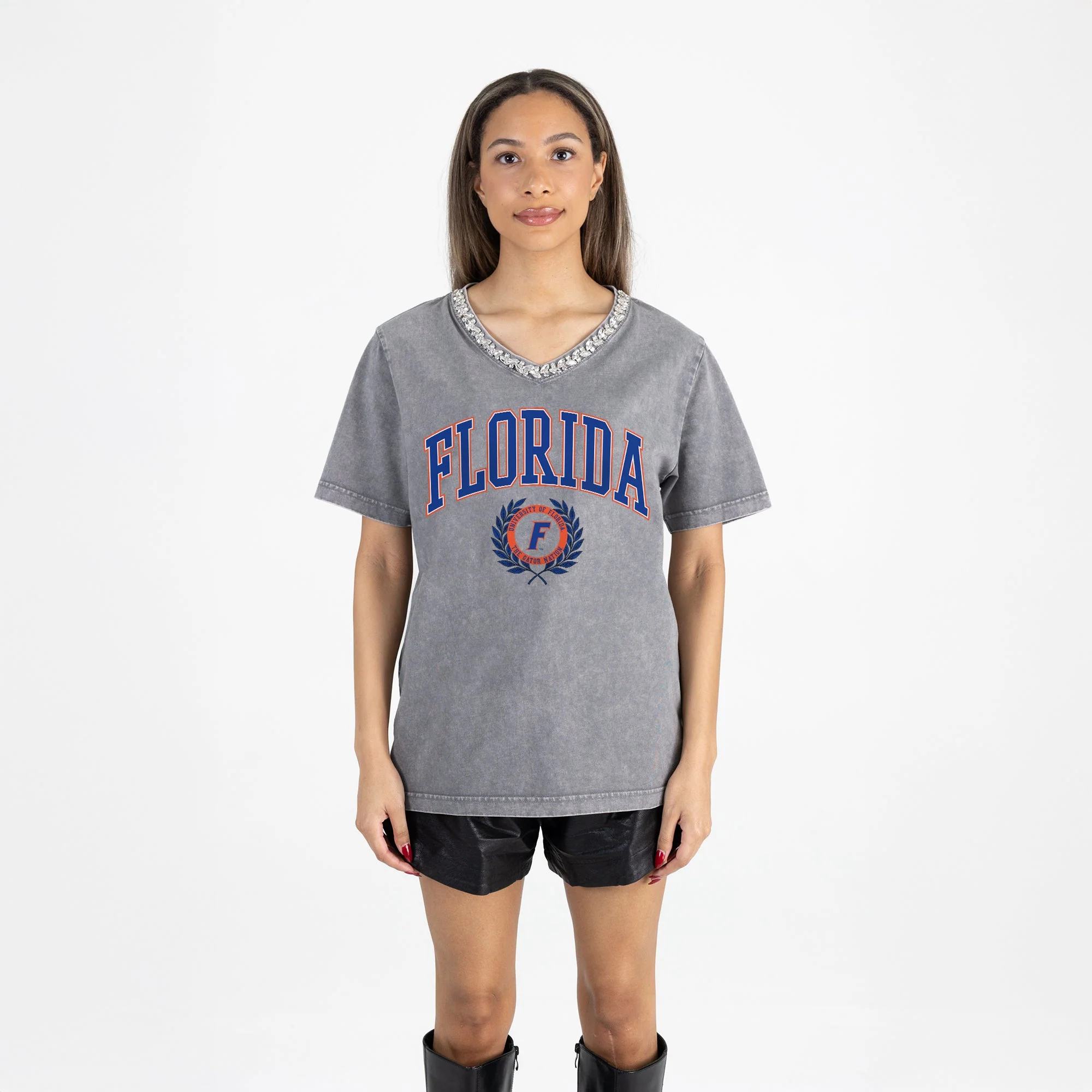 FLORIDA GATORS ICONIC EDGE RHINESTONE TRIM V-NECK TEE - Image 5