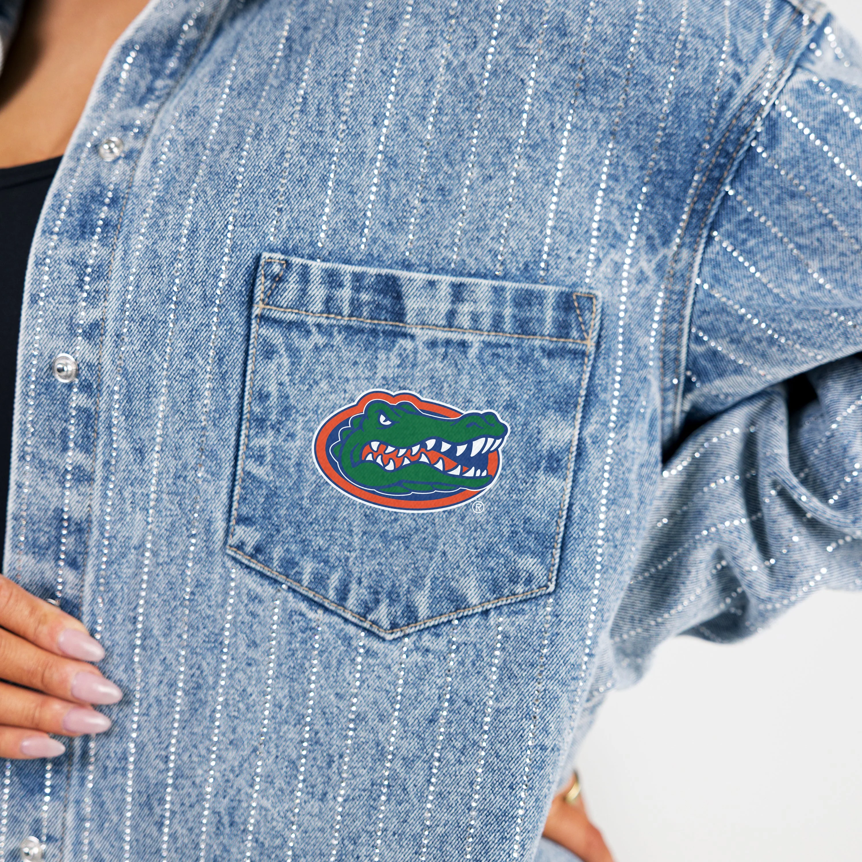 FLORIDA GATORS STYLE'S THE LIMIT MICRO-RHINESTONE DENIM OVERSHIRT - Image 4
