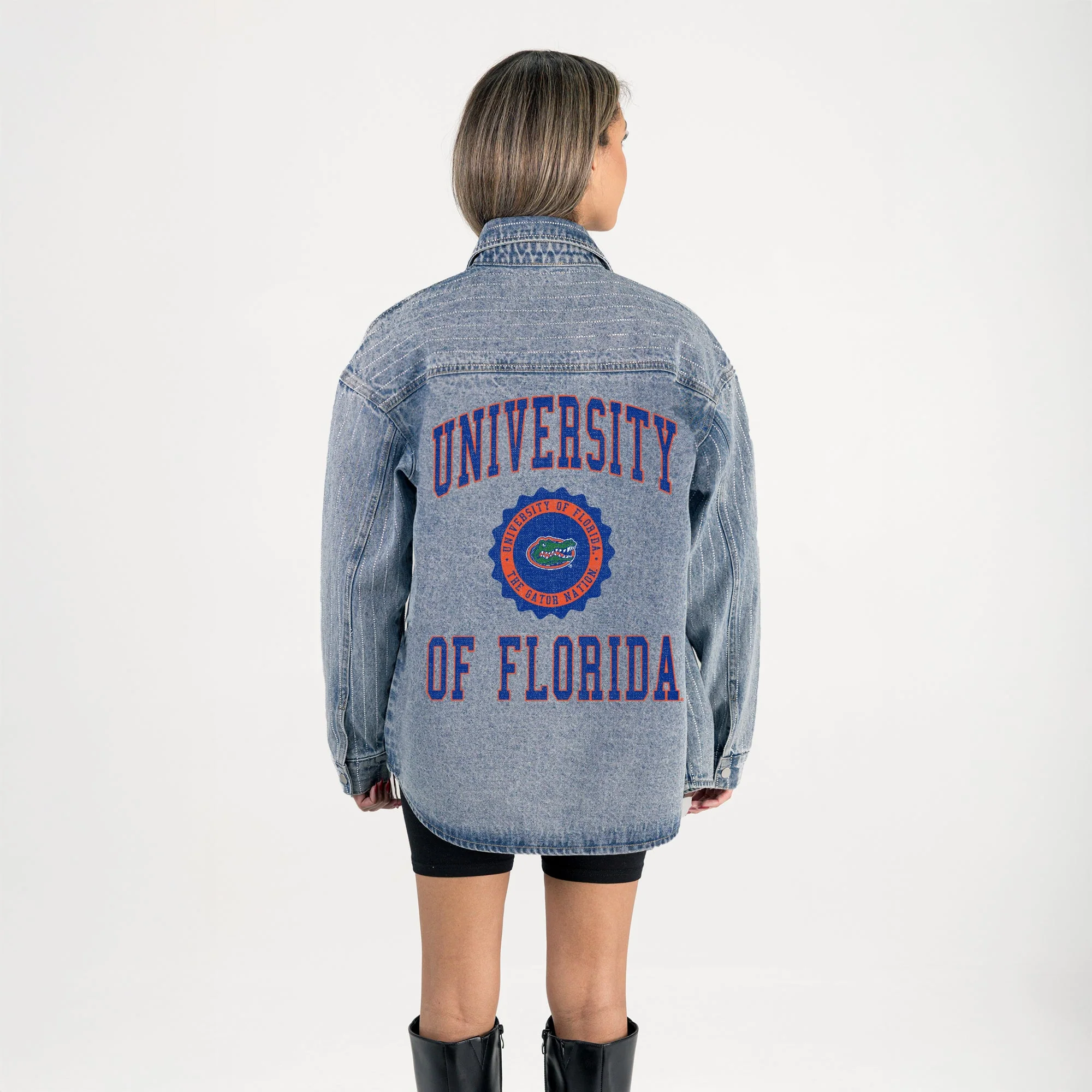FLORIDA GATORS STYLE'S THE LIMIT MICRO-RHINESTONE DENIM OVERSHIRT - Image 7