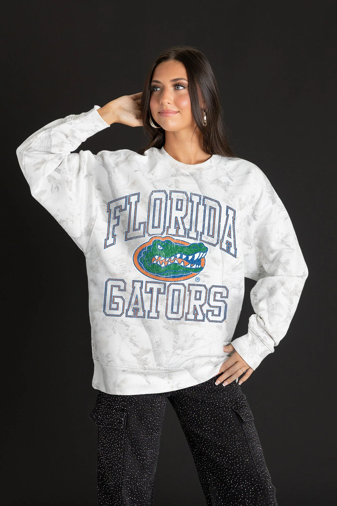 FLORIDA GATORS WHITEOUT PREMIUM DROP SHOULDER CAMO PULLOVER