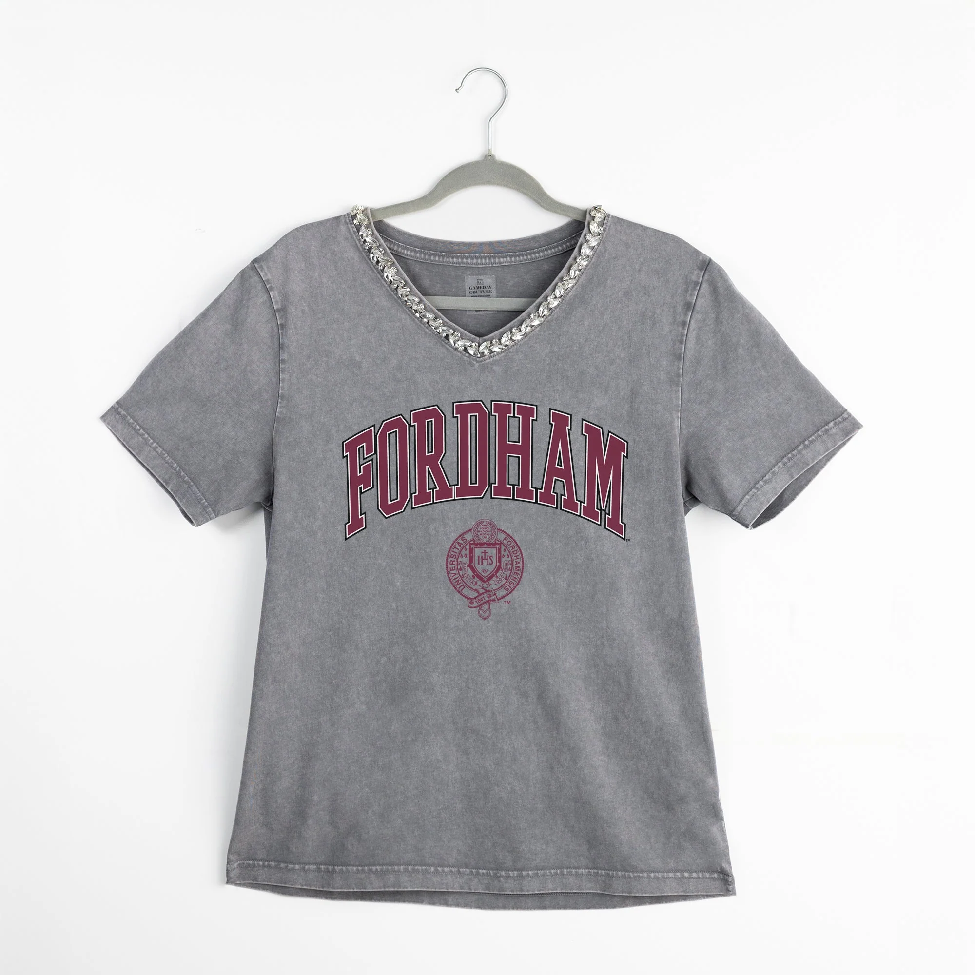 FORDHAM RAMS ICONIC EDGE RHINESTONE TRIM V-NECK TEE - Image 8