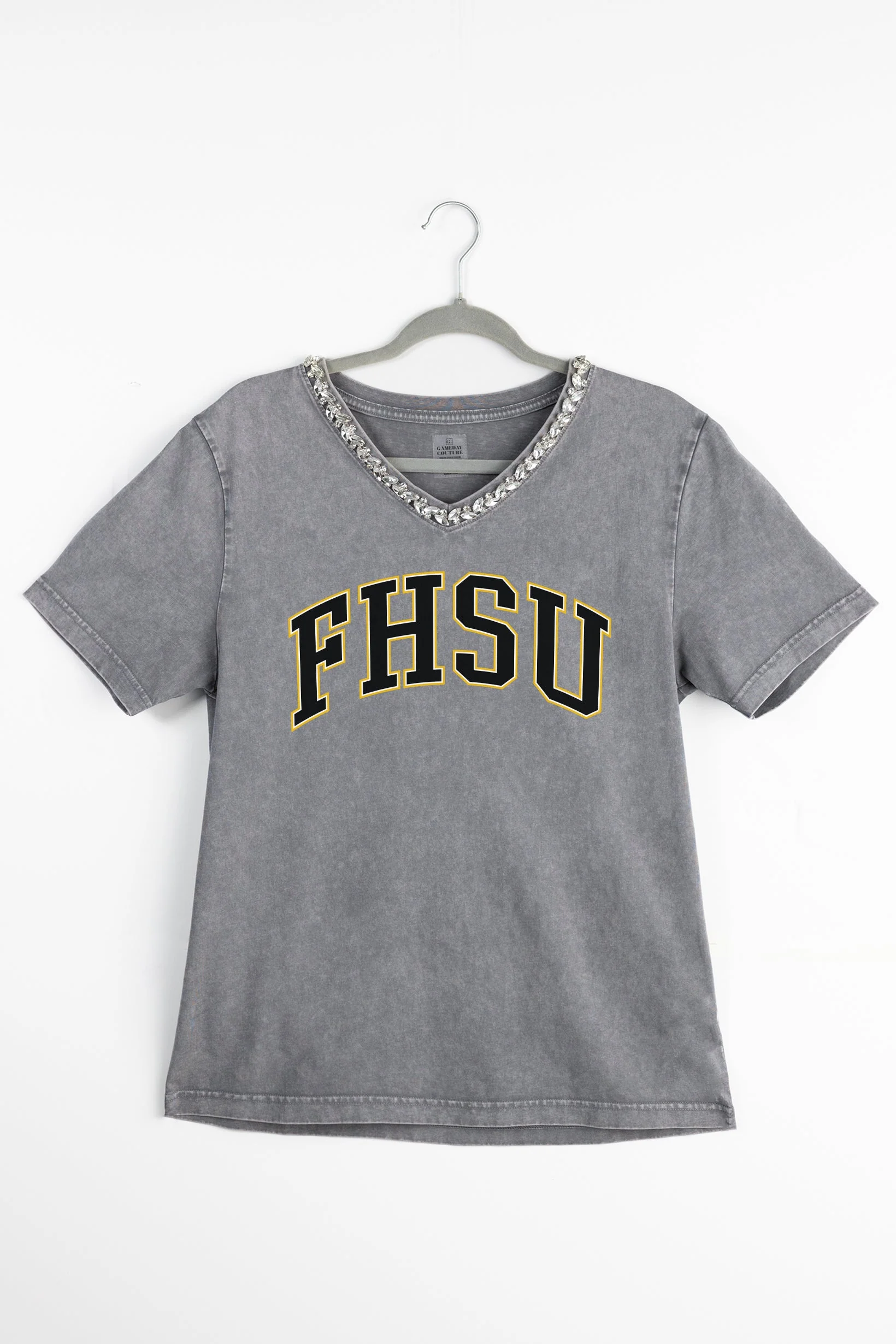 FORT HAYS STATE TIGERS ICONIC EDGE RHINESTONE TRIM V-NECK TEE - Image 8