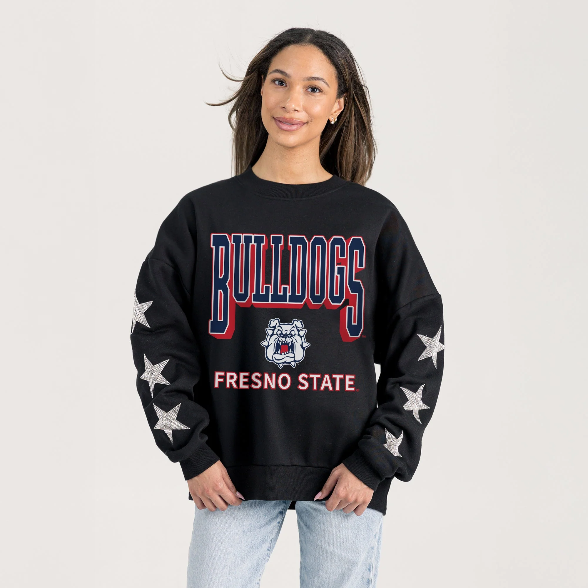 FRESNO STATE BULLDOGS PURE VICTORY EMBELLISHED STAR SLEEVE CREWNECK PULLOVER - Image 2