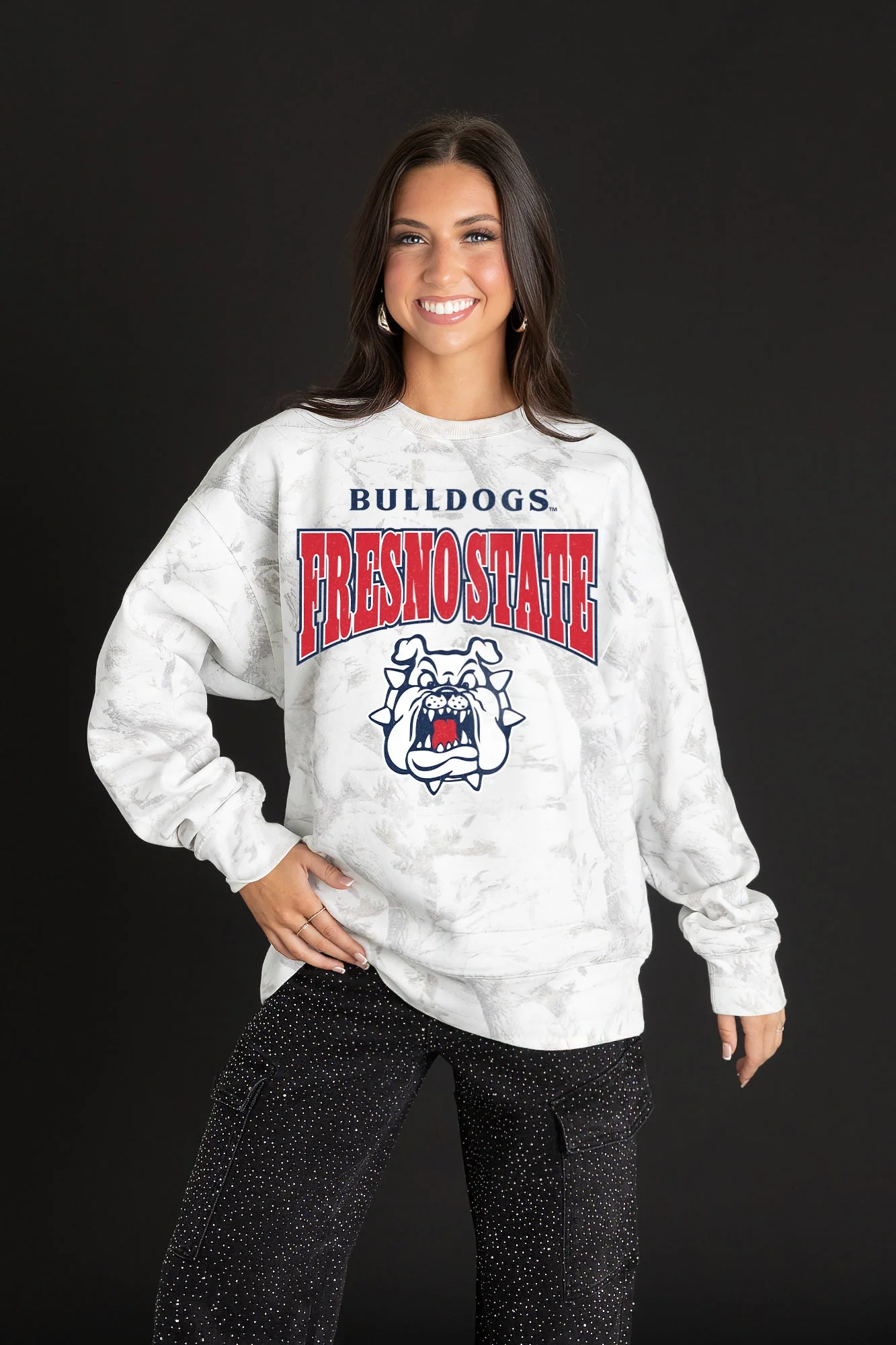 FRESNO STATE BULLDOGS RALLY READY PREMIUM DROP SHOULDER CAMO PULLOVER