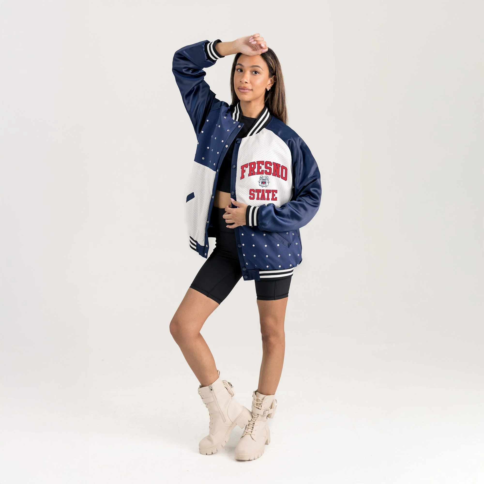 FRESNO STATE BULLDOGS REFINED RIVALRY THROWBACK VARSITY BOMBER JACKET - Image 5