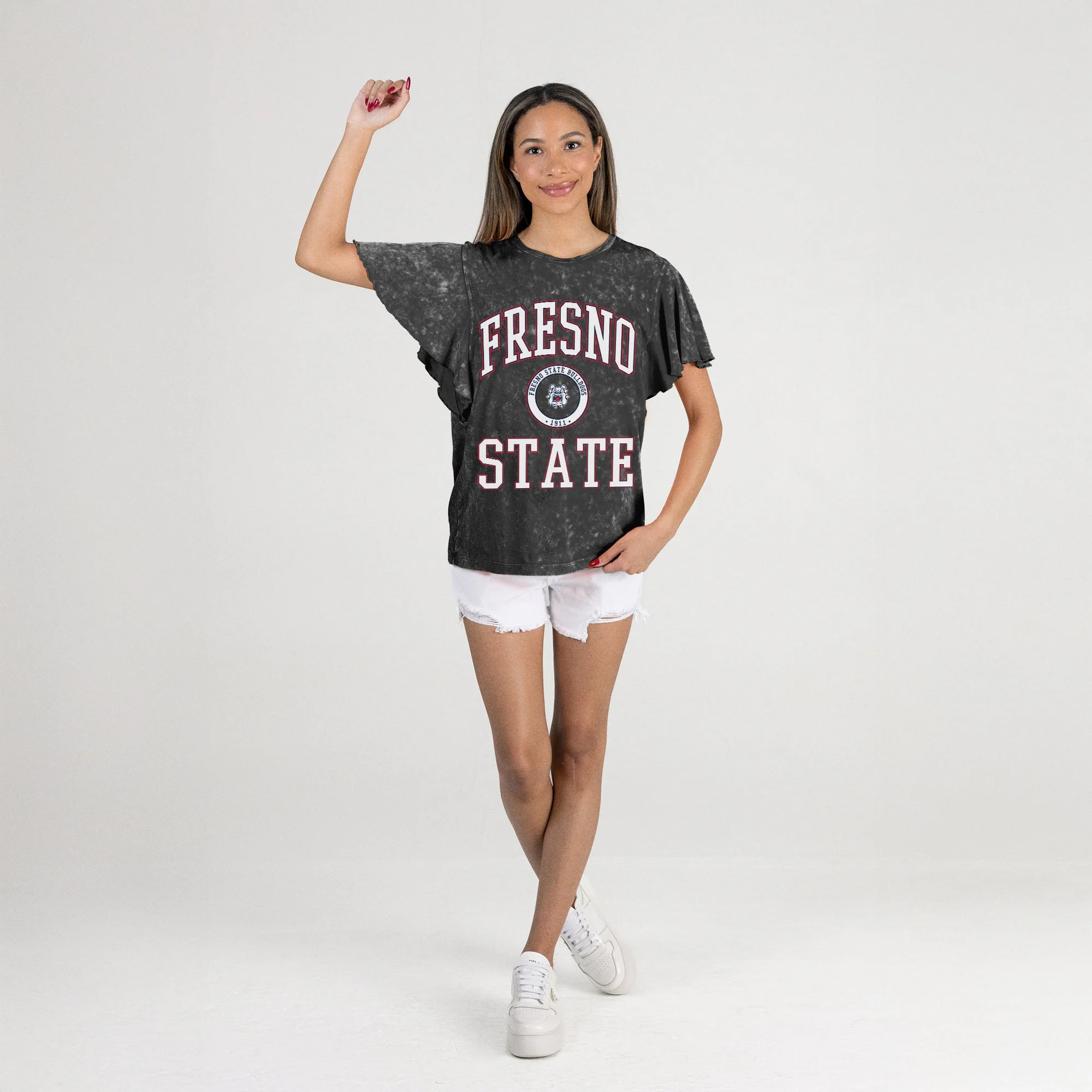 FRESNO STATE BULLDOGS VICTORY MODE FLUTTER SLEEVE TEE IN BLACK - Image 6