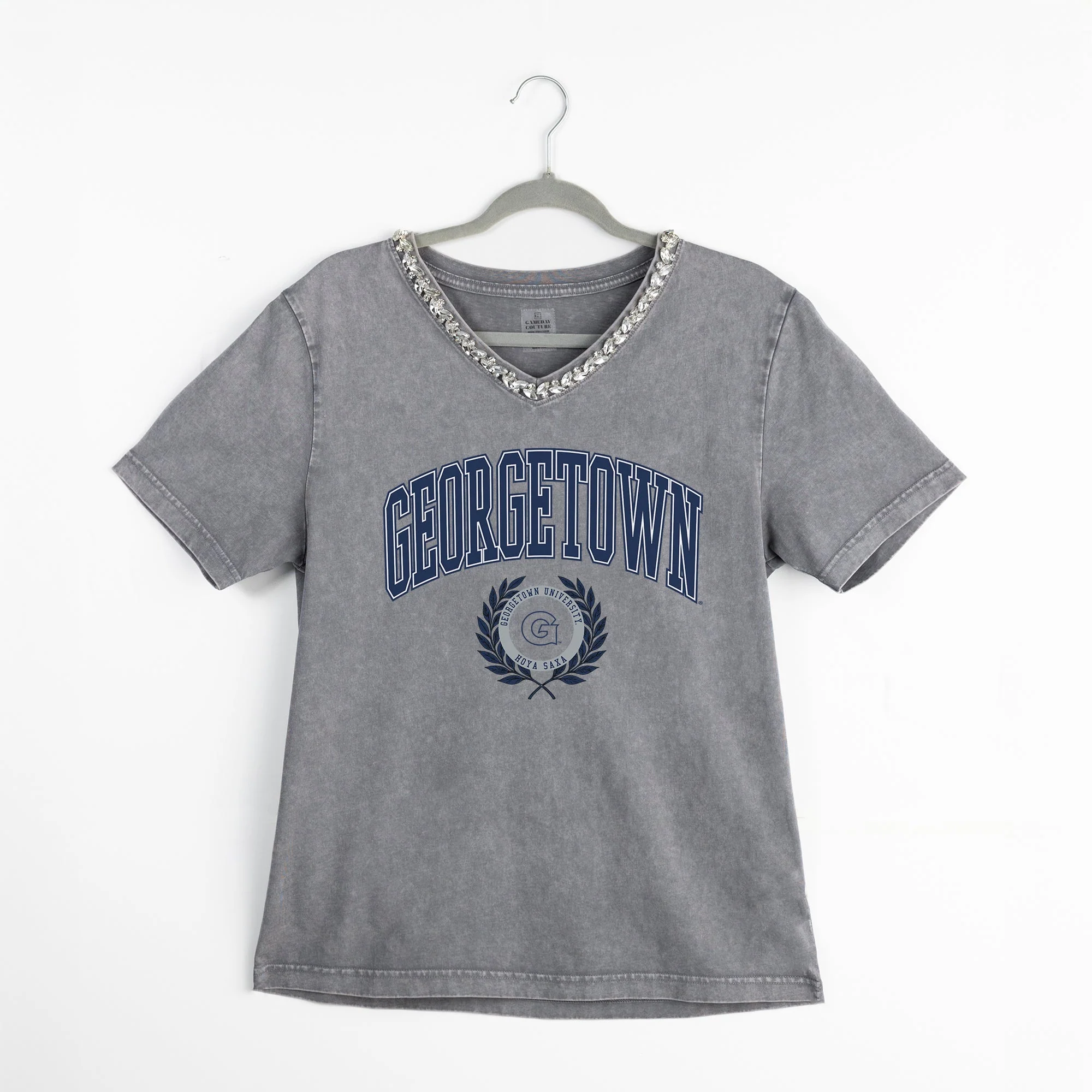 GEORGETOWN HOYAS ICONIC EDGE RHINESTONE TRIM V-NECK TEE - Image 8