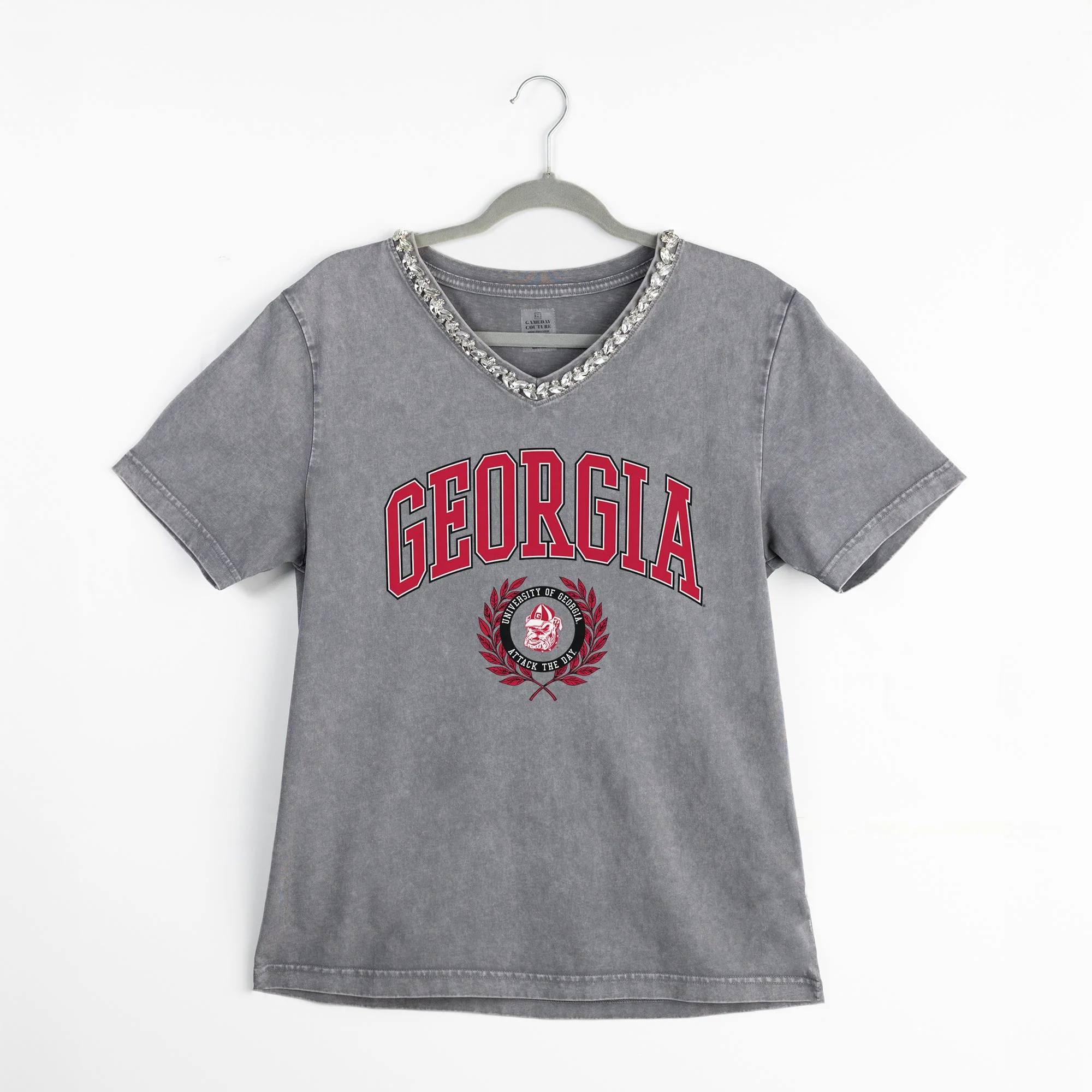 GEORGIA BULLDOGS ICONIC EDGE RHINESTONE TRIM V-NECK TEE - Image 8