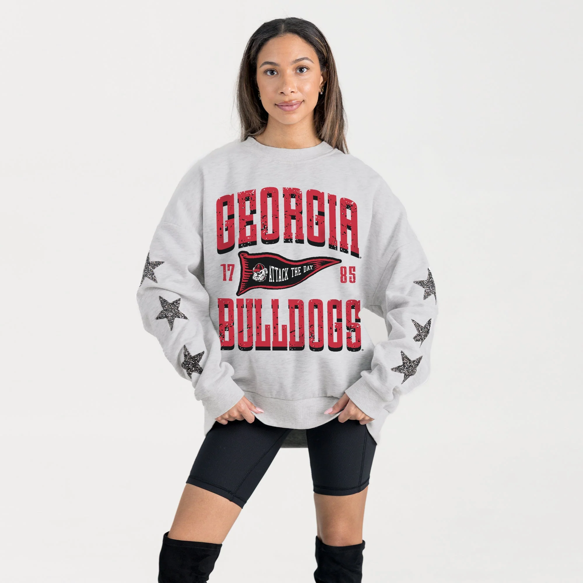 GEORGIA BULLDOGS PENNANT PRIDE EMBELLISHED STAR SLEEVE CREWNECK PULLOVER - Image 3
