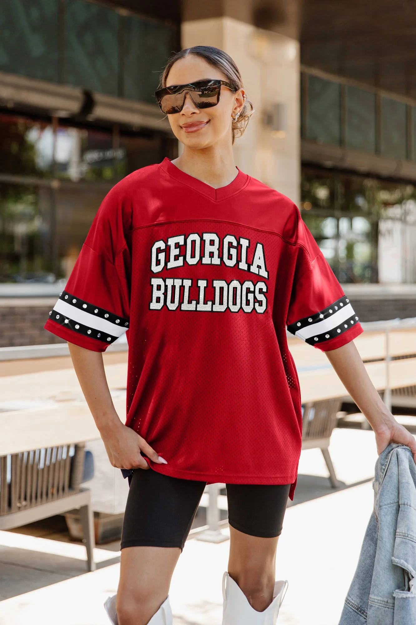 GEORGIA BULLDOGS Until Kickoff Oversized Rhinestone-Trim Jersey