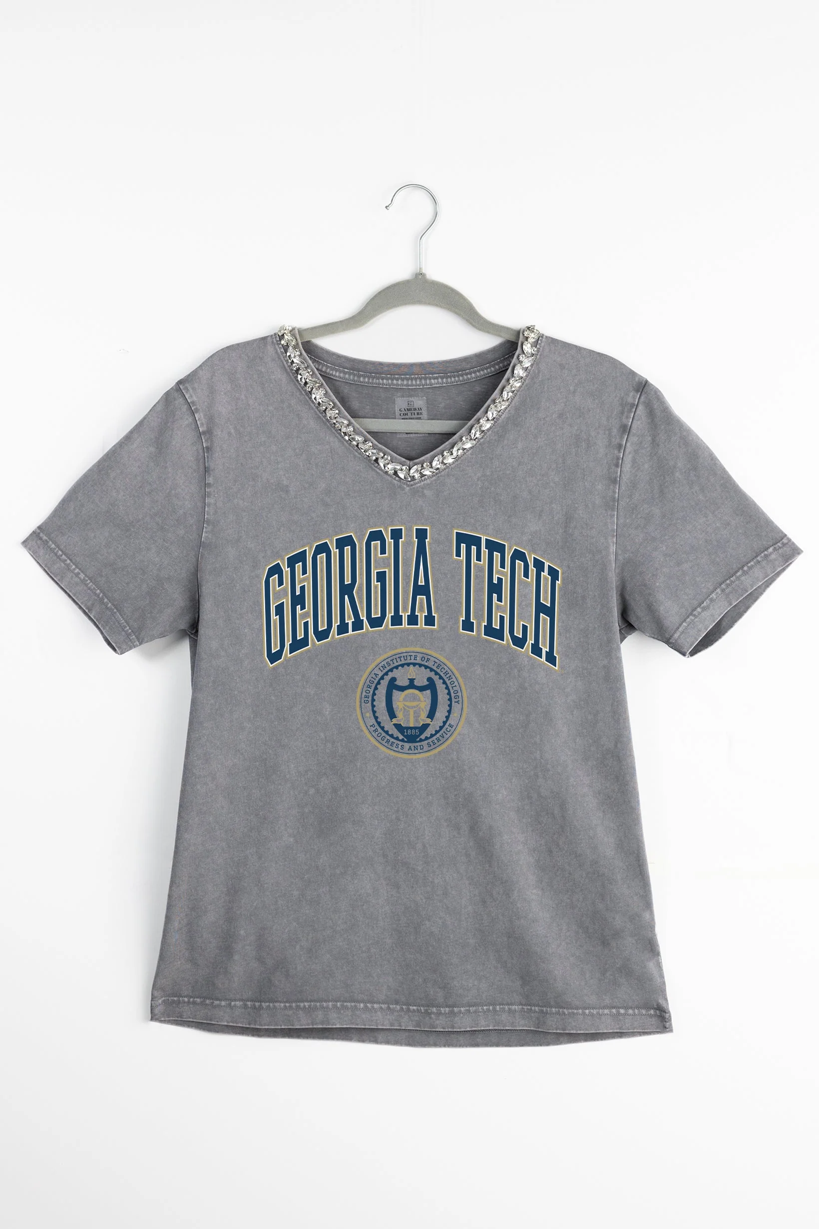 GEORGIA TECH YELLOW JACKETS ICONIC EDGE RHINESTONE TRIM V-NECK TEE - Image 8
