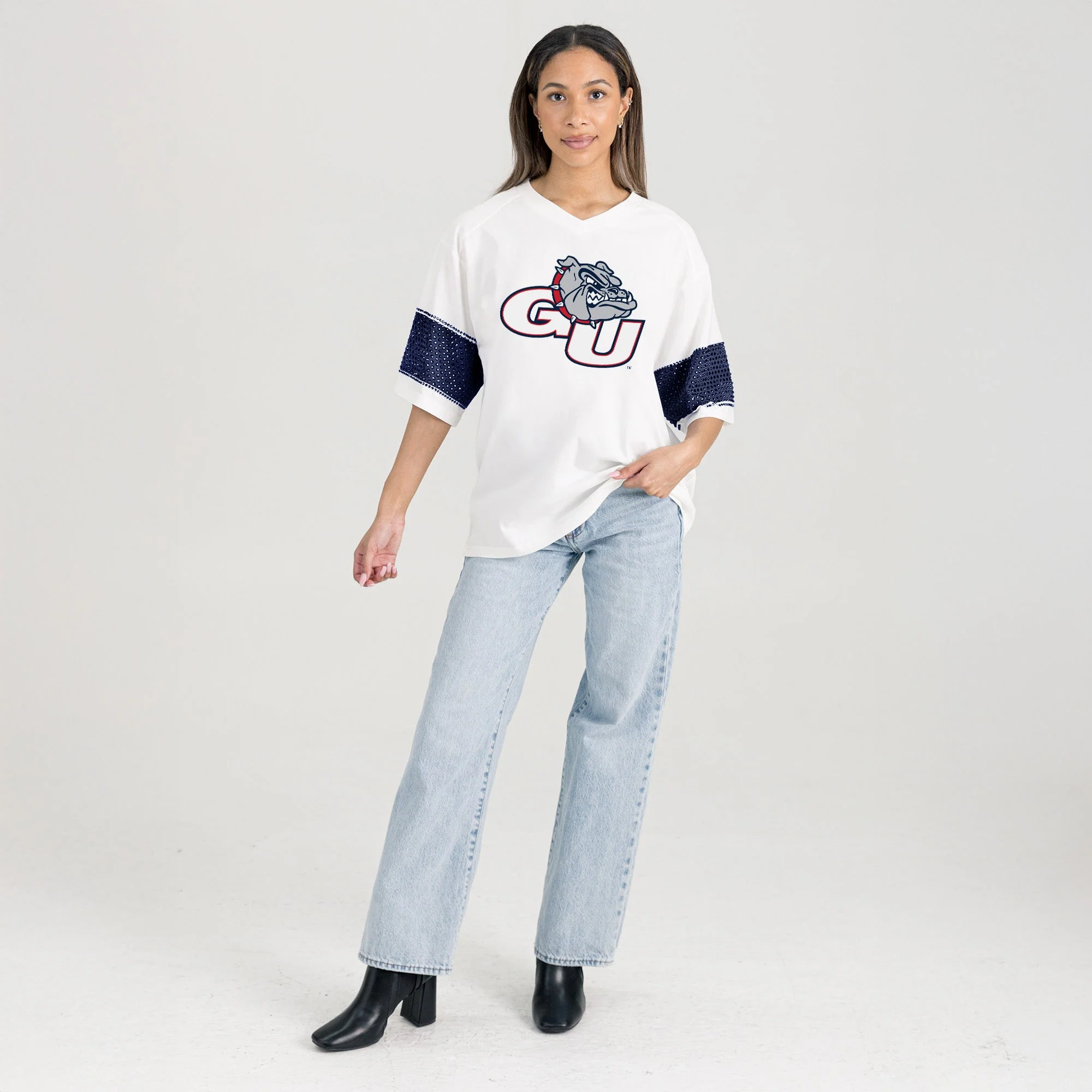GONZAGA BULLDOGS DOMINANCE RHINESTONE STRIPE VARSITY TEE - Image 6