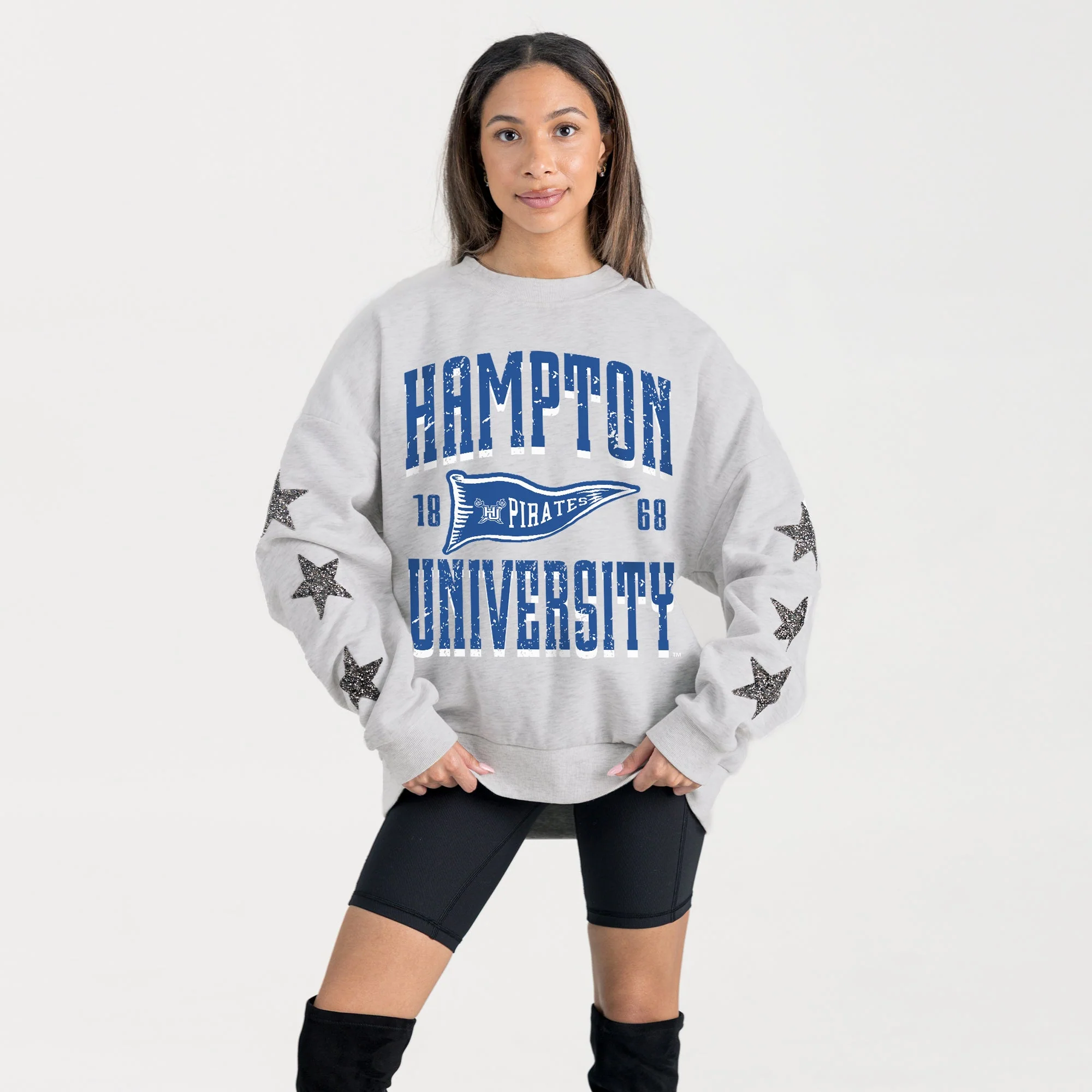 HAMPTON PIRATES PENNANT PRIDE EMBELLISHED STAR SLEEVE CREWNECK PULLOVER - Image 3