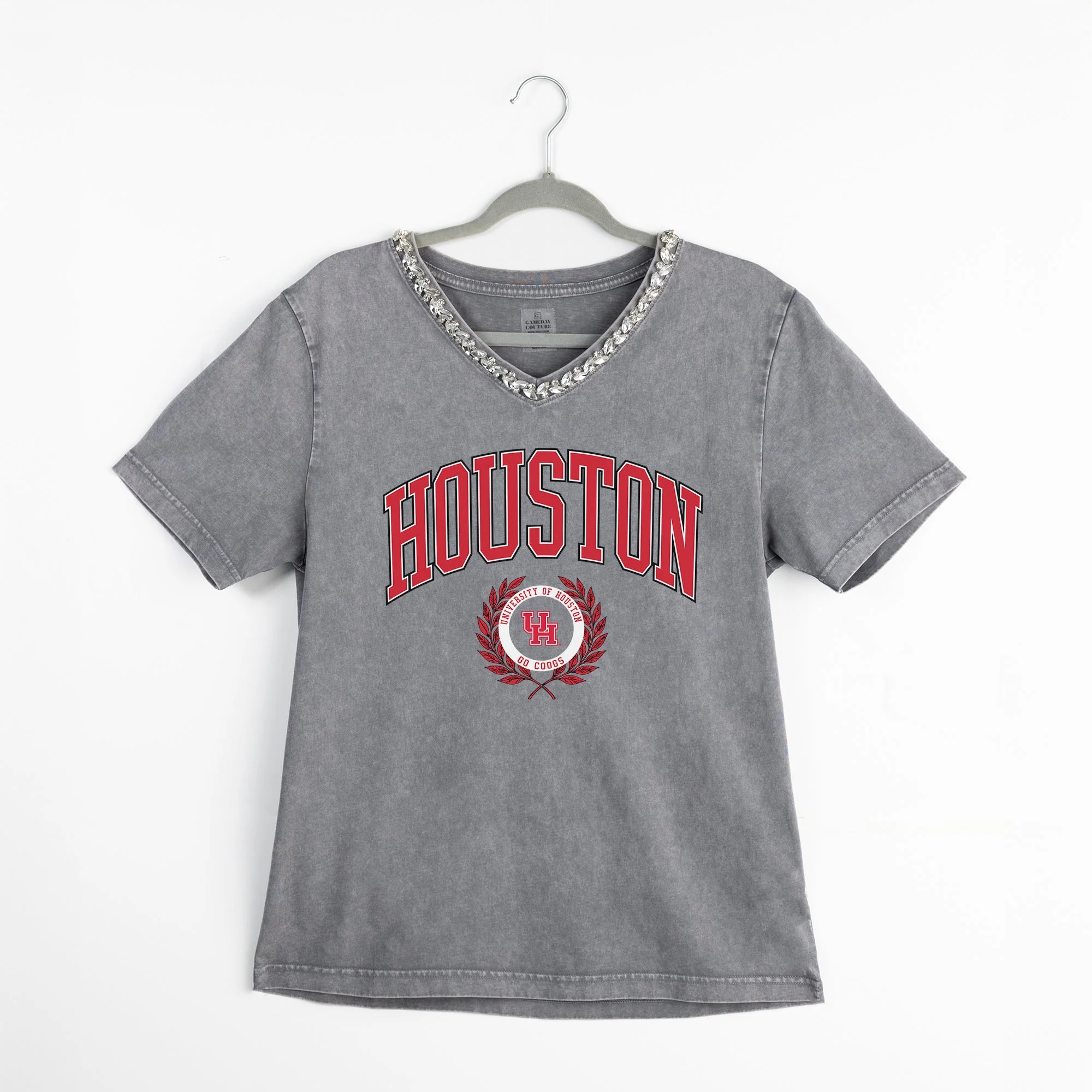 HOUSTON COUGARS ICONIC EDGE RHINESTONE TRIM V-NECK TEE - Image 8