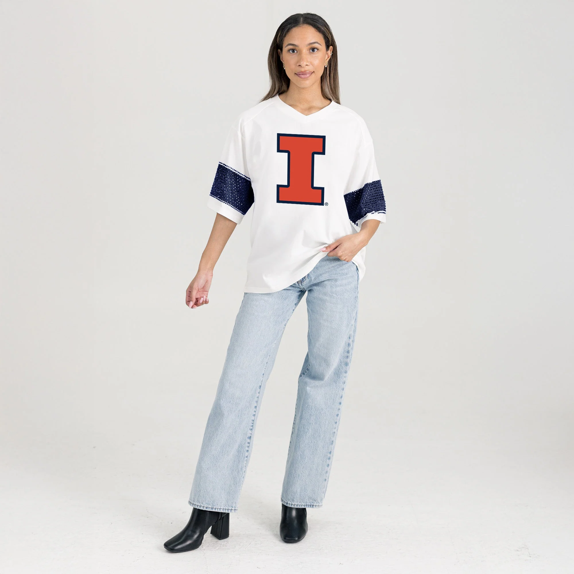 ILLINOIS FIGHTING ILLINI DOMINANCE RHINESTONE STRIPE VARSITY TEE - Image 6
