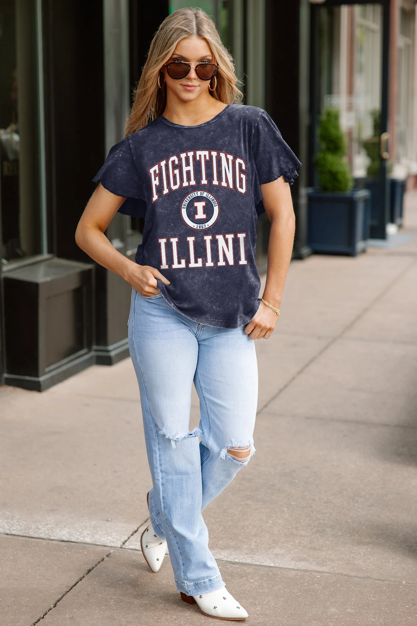 ILLINOIS FIGHTING ILLINI VICTORY MODE FLUTTER SLEEVE TEE IN NAVY - Image 3