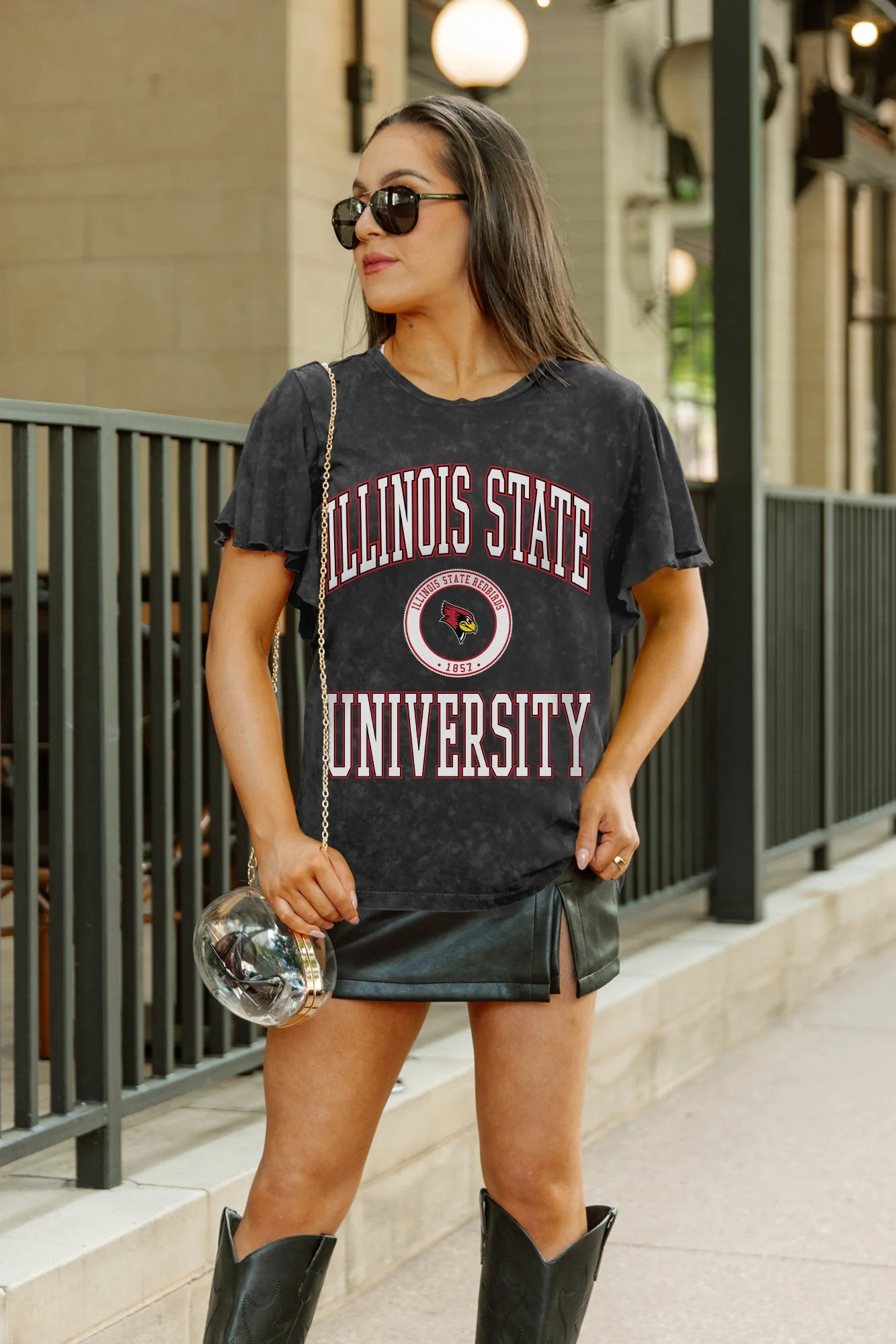 ILLINOIS STATE REDBIRDS VICTORY MODE FLUTTER SLEEVE TEE IN BLACK - Image 3