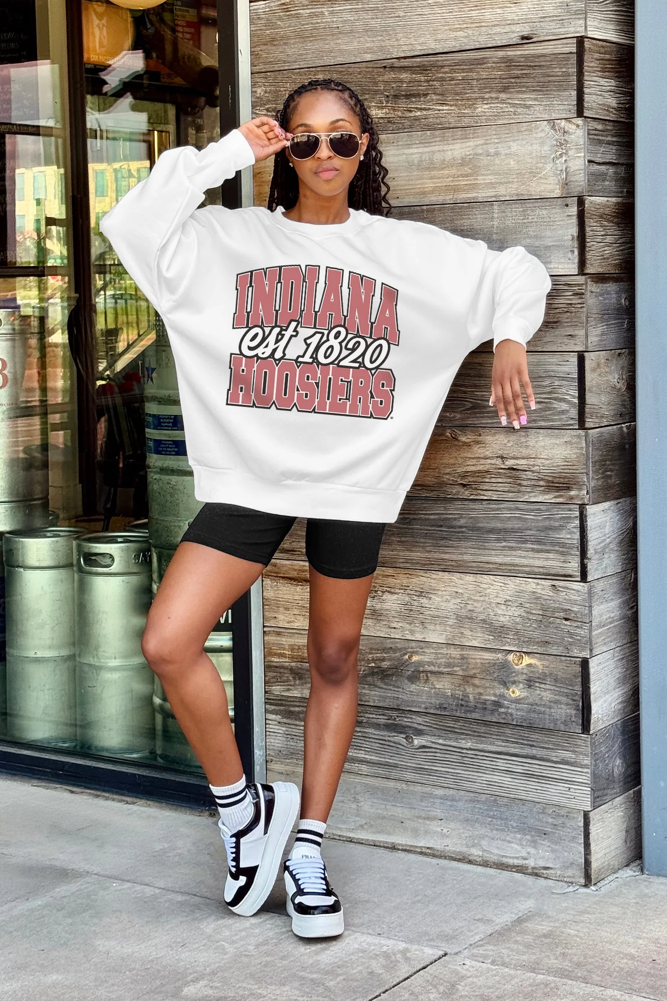 INDIANA HOOSIERS FADED FORMATION PREMIUM FLEECE DROP SHOULDER CREWNECK PULLOVER - Image 2