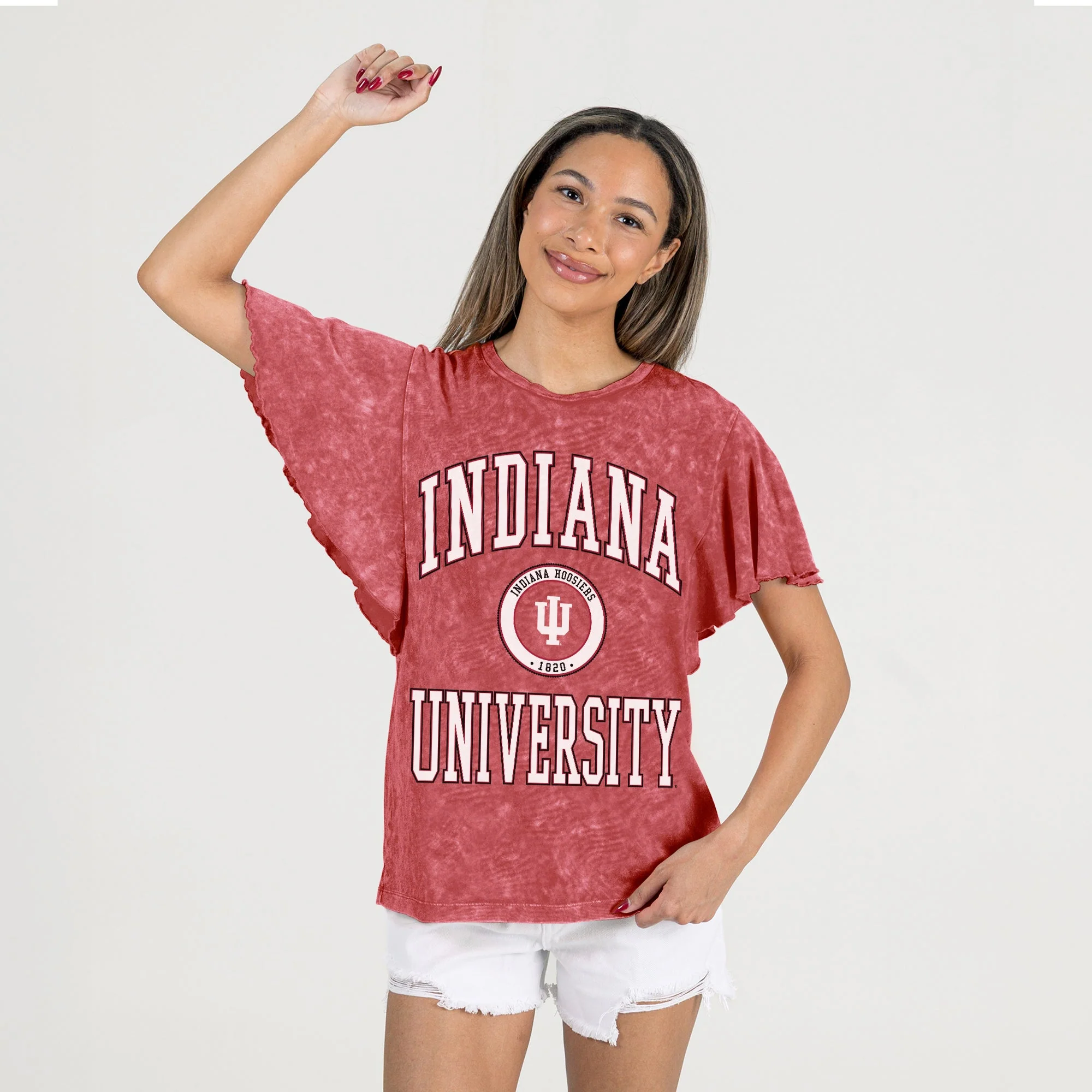 INDIANA HOOSIERS VICTORY MODE FLUTTER SLEEVE TEE IN CRIMSON - Image 4