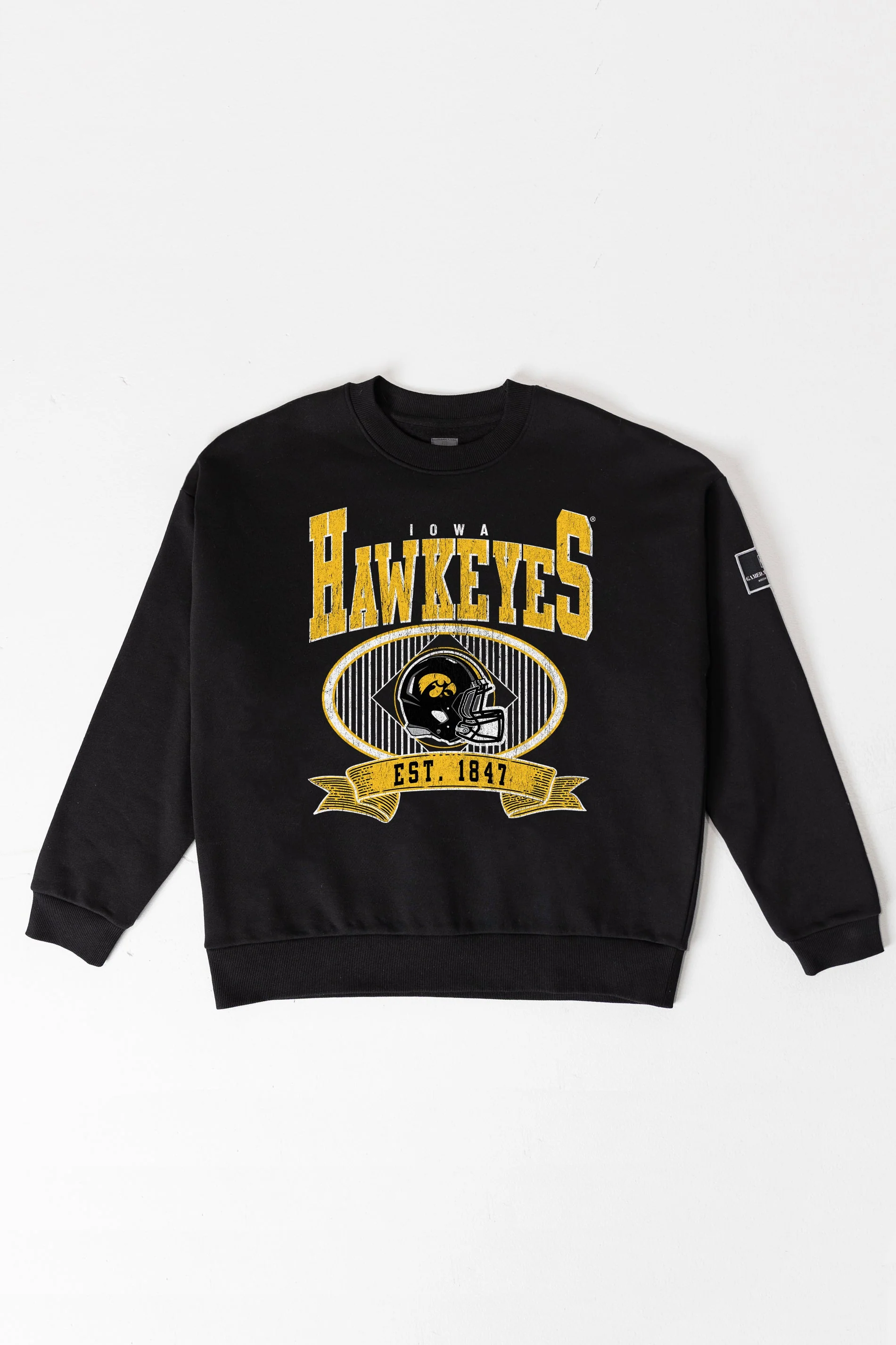 IOWA HAWKEYES BOLD CHEERS BLACK LABEL PREMIUM FLEECE CREW SWEATSHIRT - Image 8