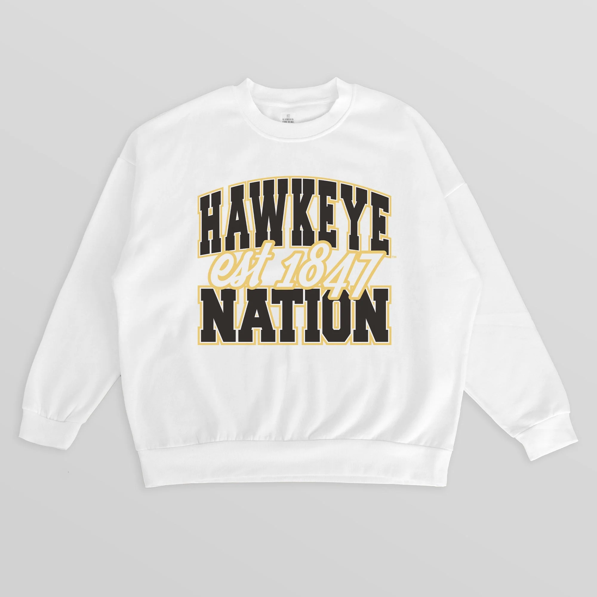 IOWA HAWKEYES FADED FORMATION PREMIUM FLEECE DROP SHOULDER CREWNECK PULLOVER