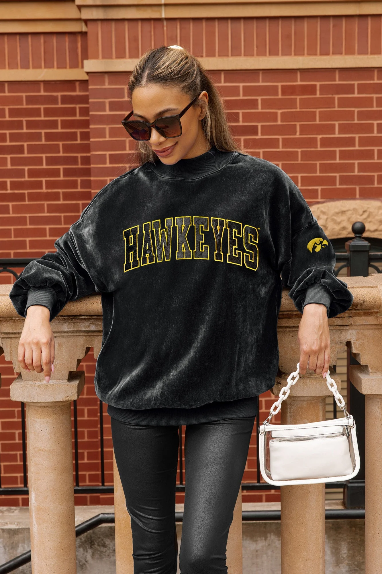 IOWA HAWKEYES MAKE A MOVE MOCK NECK CHENILLE PULLOVER - Image 2