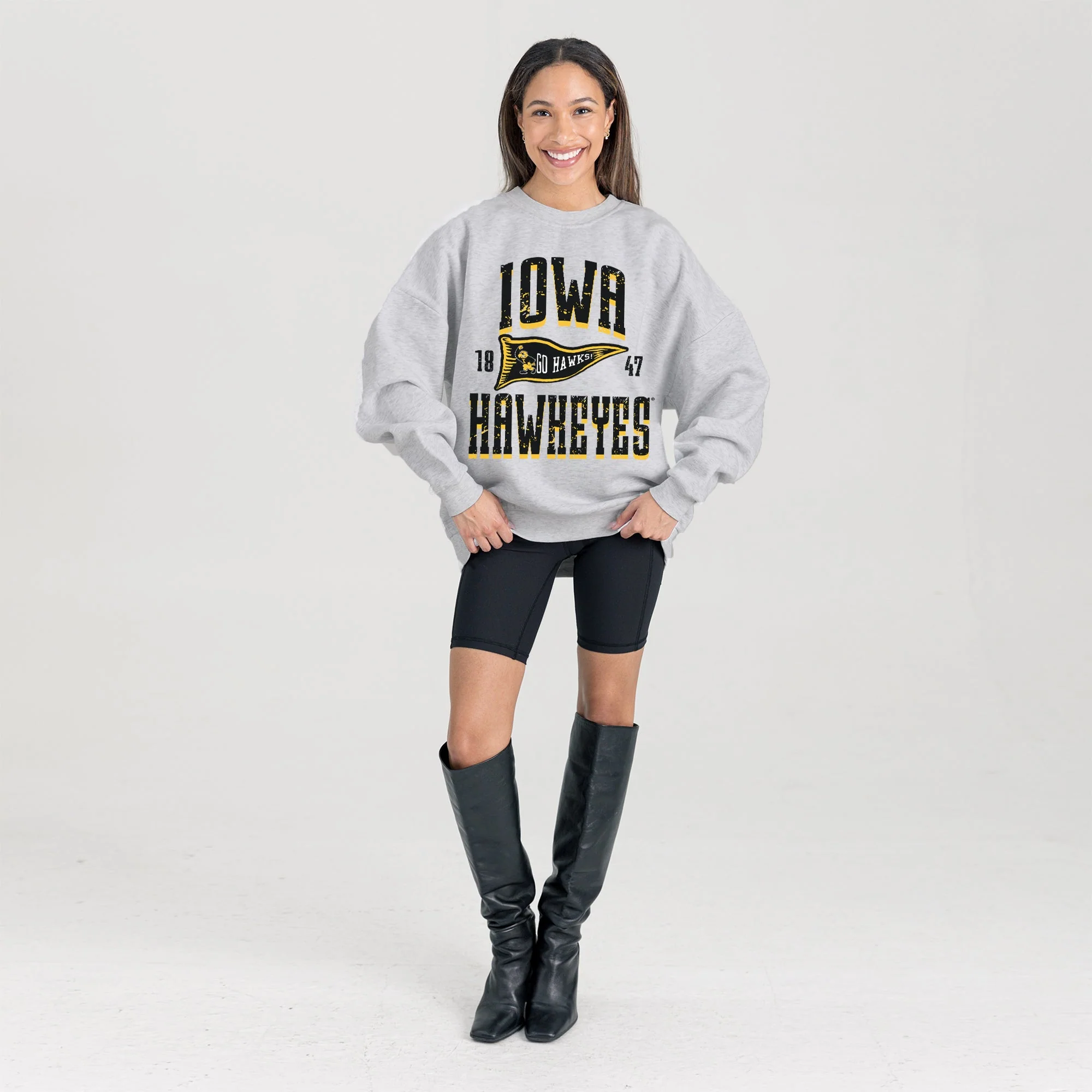 IOWA HAWKEYES PENNANT PRIDE PREMIUM FLEECE DROP SHOULDER CREWNECK PULLOVER - Image 6