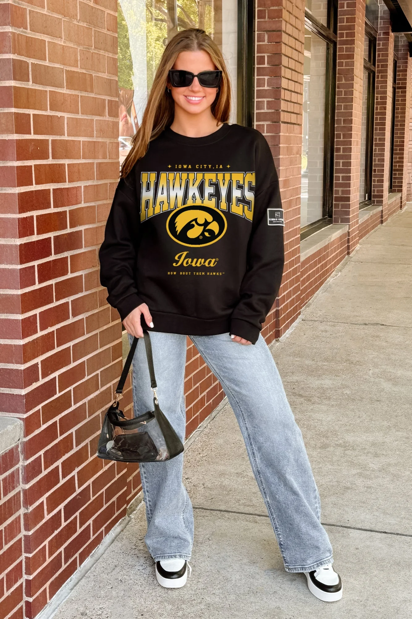 IOWA HAWKEYES POWERHOUSE PLAY BLACK LABEL PREMIUM FLEECE CREW SWEATSHIRT