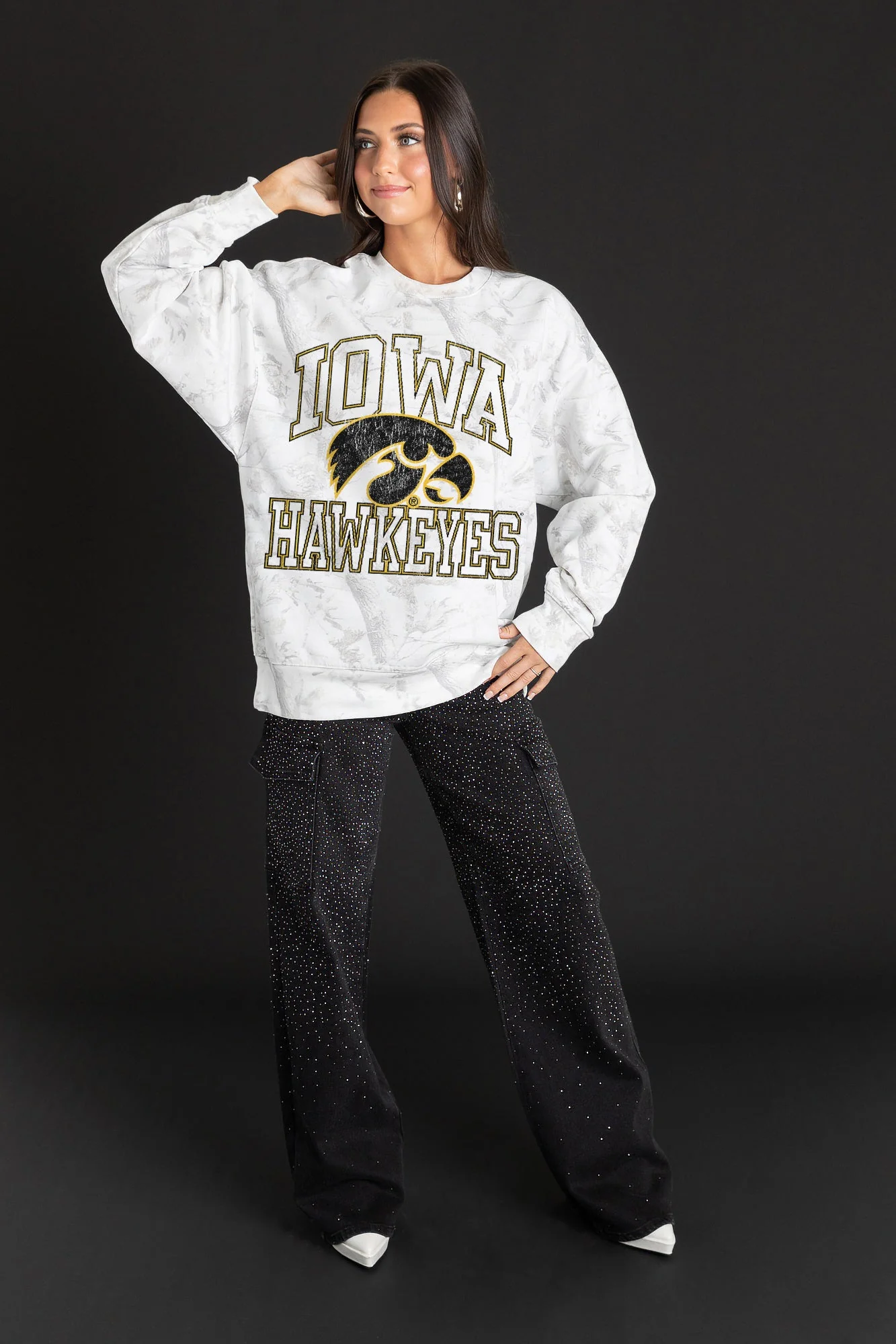 IOWA HAWKEYES WHITEOUT PREMIUM DROP SHOULDER CAMO PULLOVER - Image 3