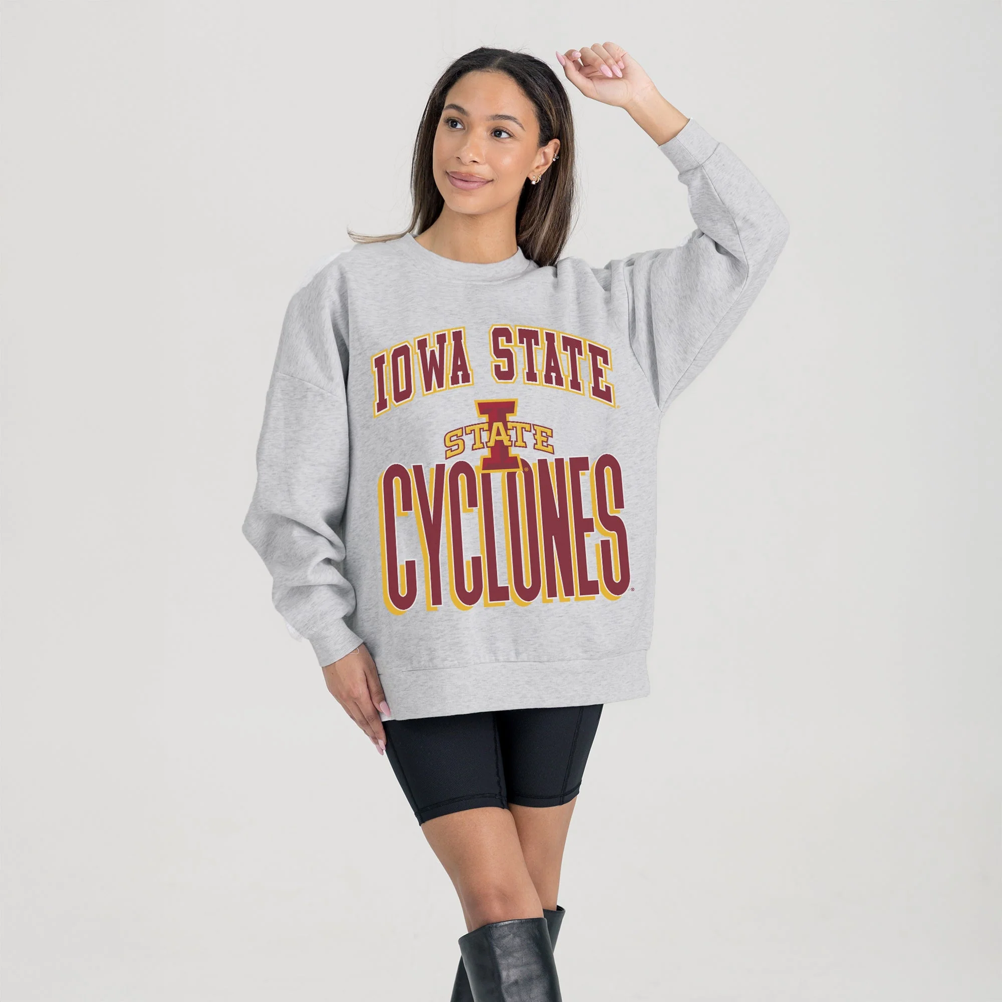 IOWA STATE CYCLONES FIERCE FOCUS PREMIUM FLEECE DROP SHOULDER CREWNECK PULLOVER