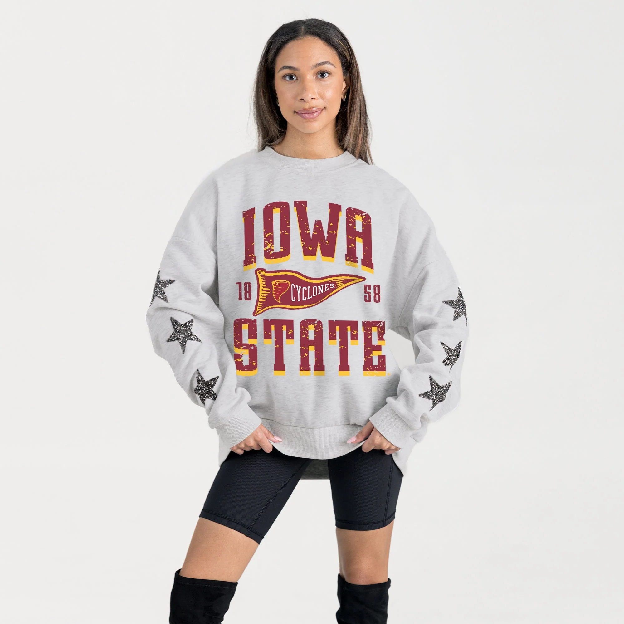 IOWA STATE CYCLONES PENNANT PRIDE EMBELLISHED STAR SLEEVE CREWNECK PULLOVER - Image 3