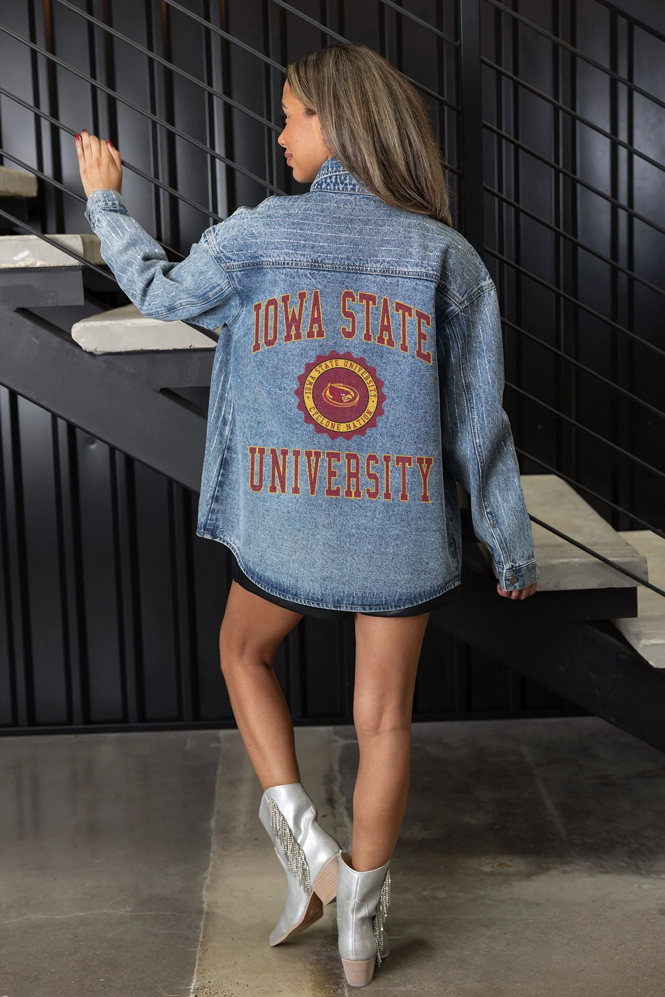 IOWA STATE CYCLONES STYLE'S THE LIMIT MICRO-RHINESTONE DENIM OVERSHIRT - Image 2