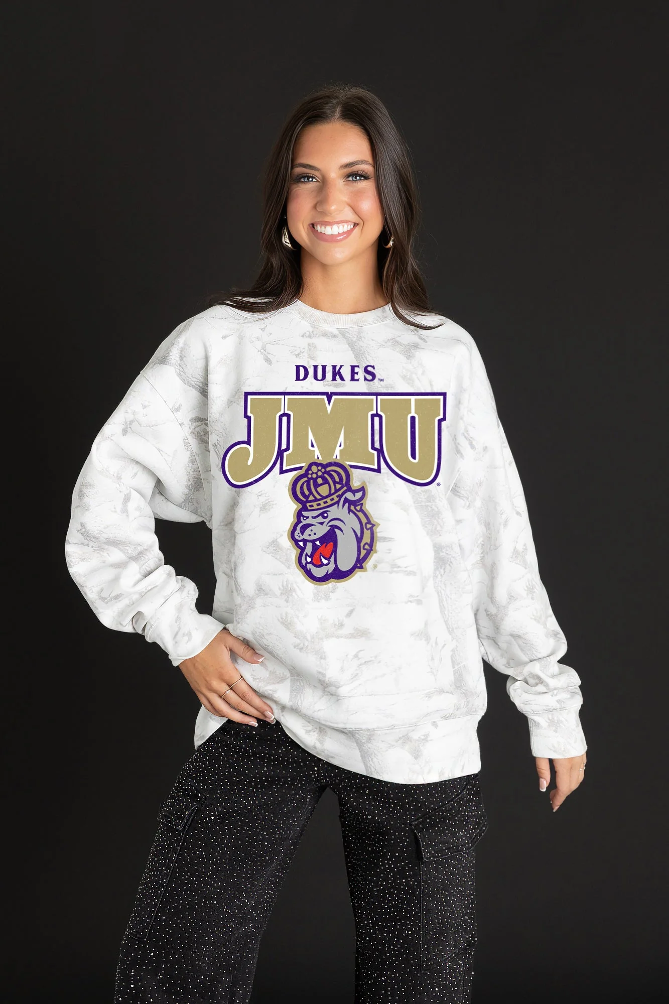 JAMES MADISON DUKES RALLY READY PREMIUM DROP SHOULDER CAMO PULLOVER