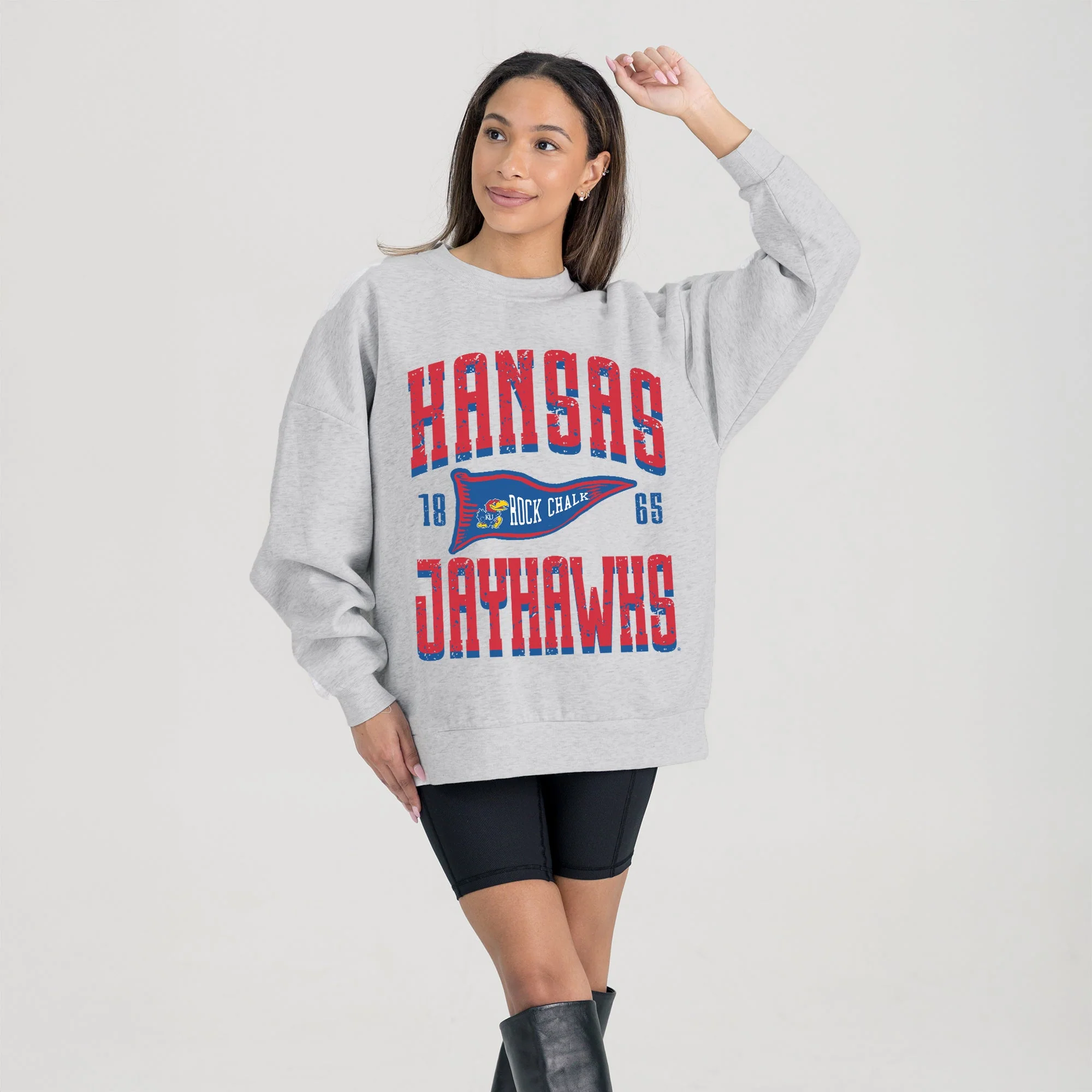 KANSAS JAYHAWKS PENNANT PRIDE PREMIUM FLEECE DROP SHOULDER CREWNECK PULLOVER - Image 4