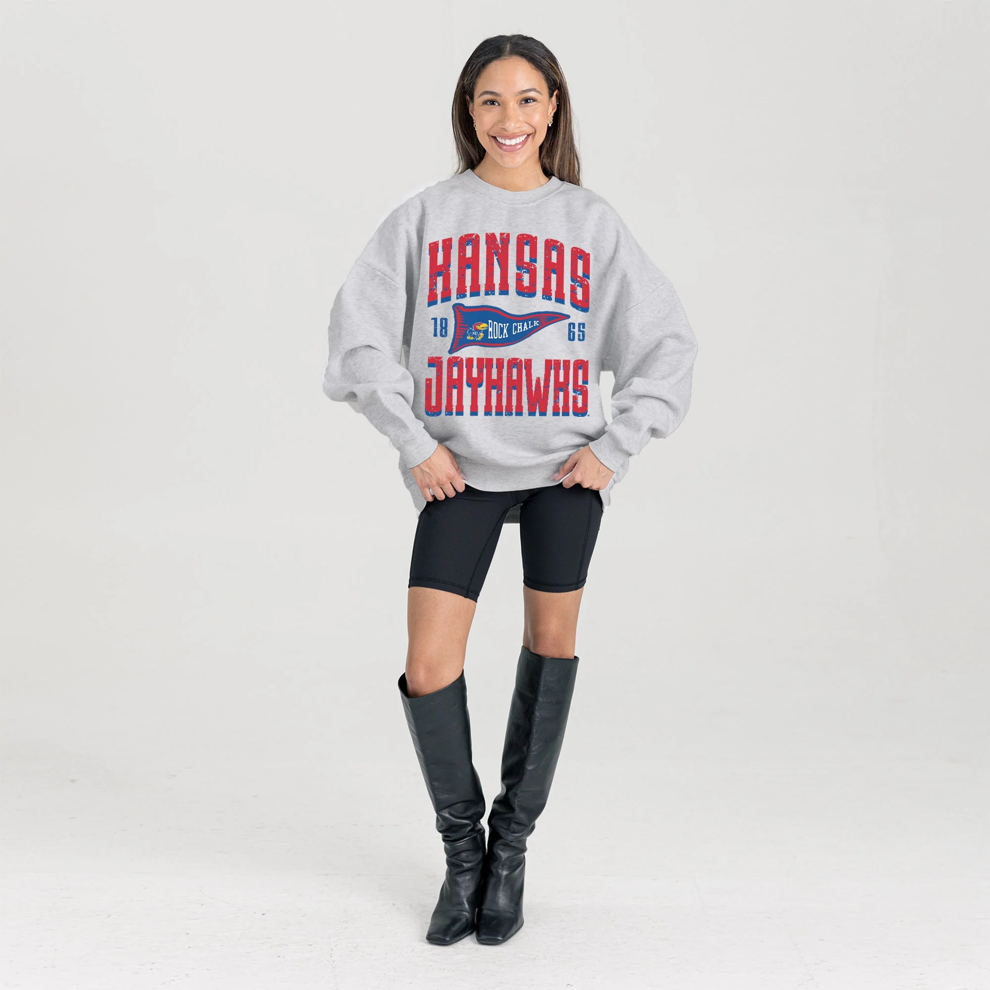 KANSAS JAYHAWKS PENNANT PRIDE PREMIUM FLEECE DROP SHOULDER CREWNECK PULLOVER - Image 6