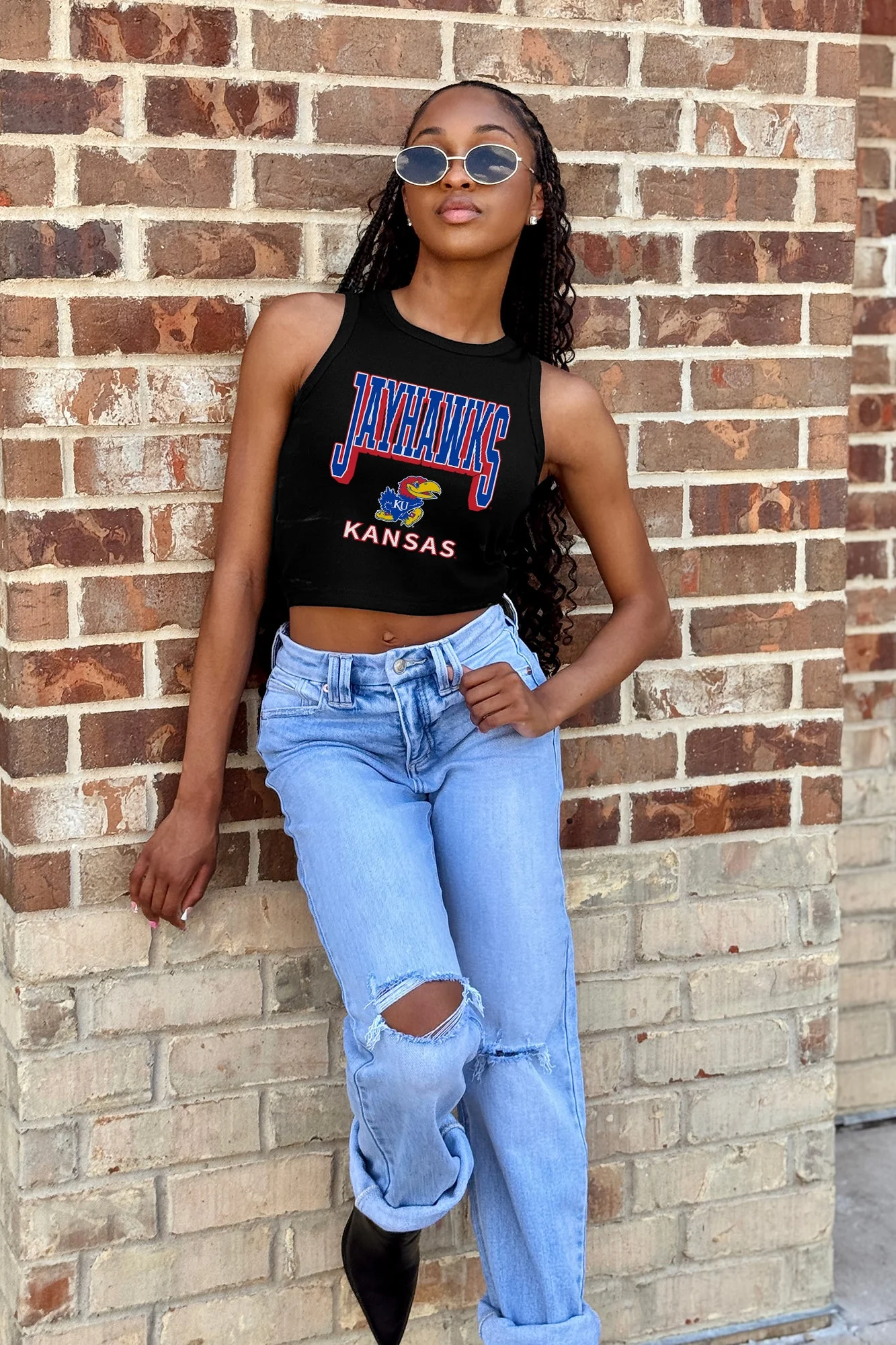 KANSAS JAYHAWKS PURE VICTORY ESSENTIAL RIBBED CROP TANK - Image 3