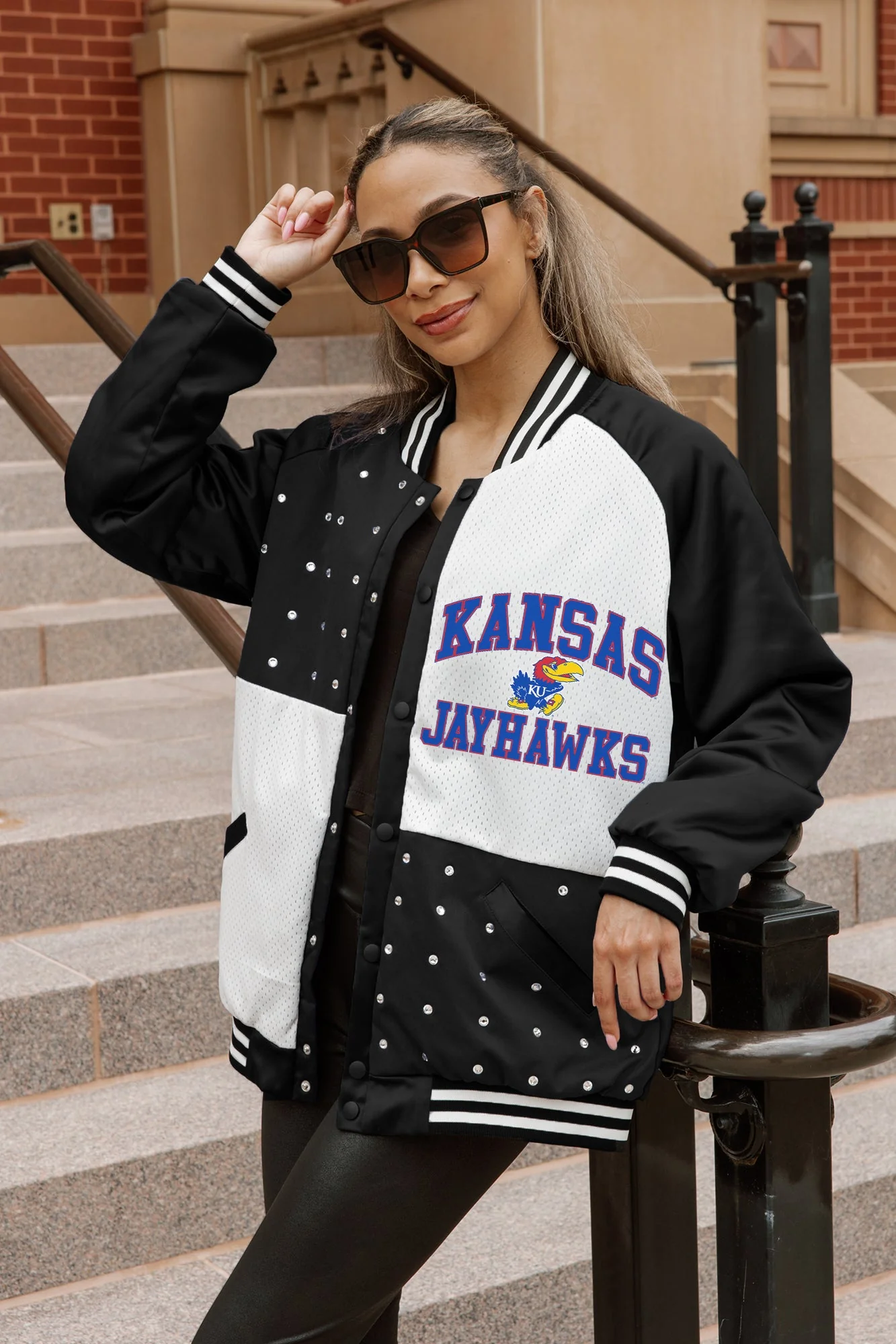 KANSAS JAYHAWKS REFINED RIVALRY THROWBACK VARSITY BOMBER JACKET