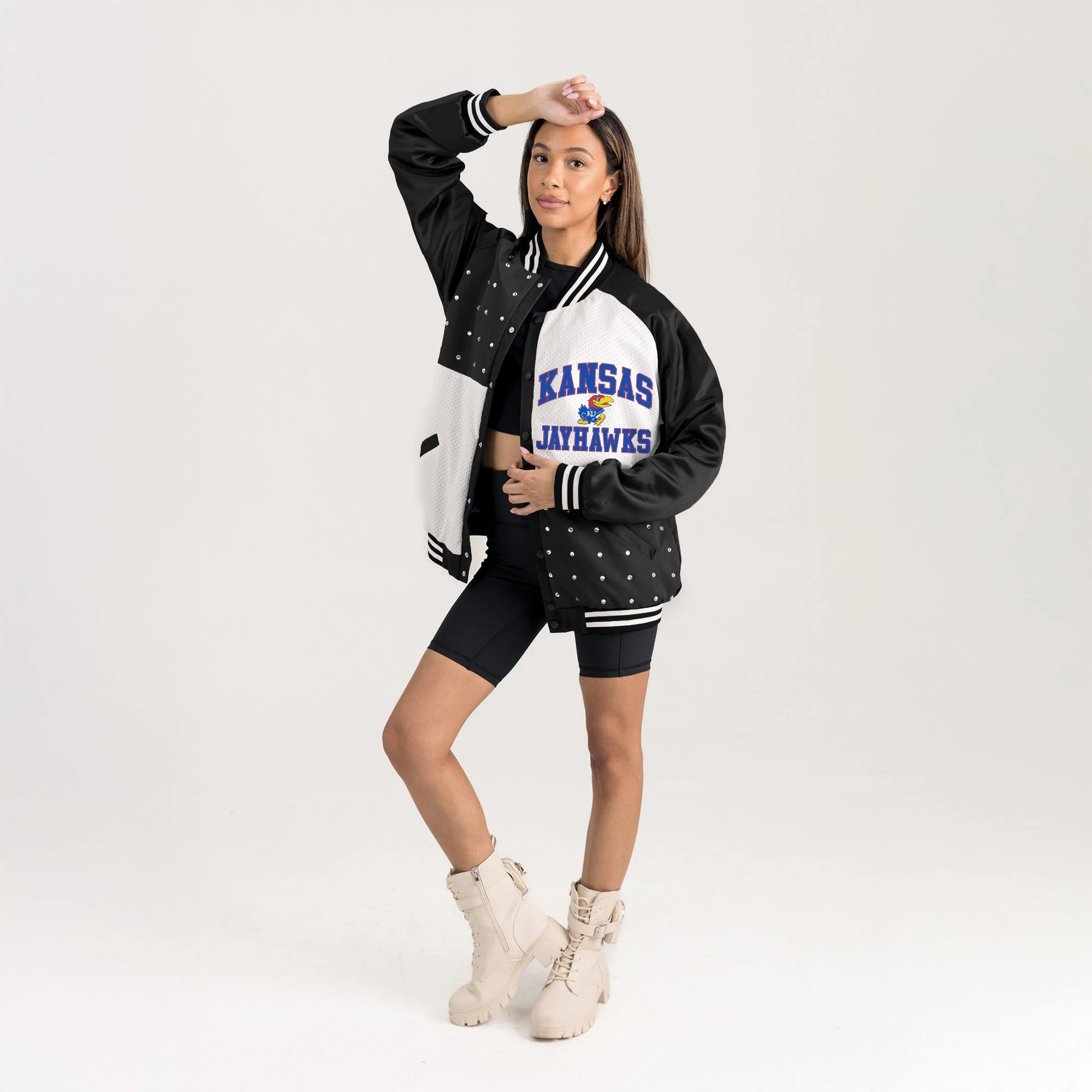 KANSAS JAYHAWKS REFINED RIVALRY THROWBACK VARSITY BOMBER JACKET - Image 5