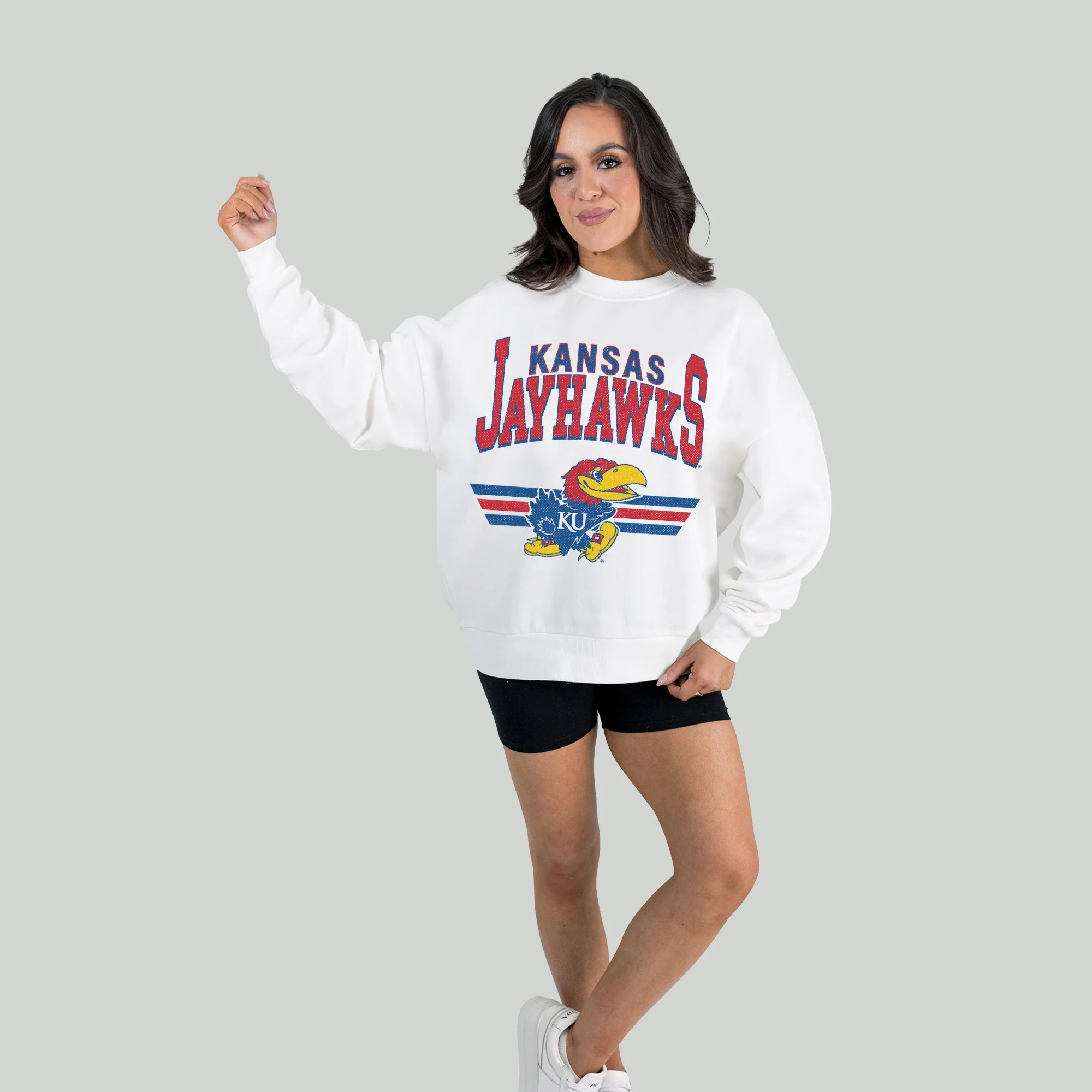 KANSAS JAYHAWKS SWIFT STRIKE PREMIUM FLEECE DROP SHOULDER CREWNECK PULLOVER - Image 4