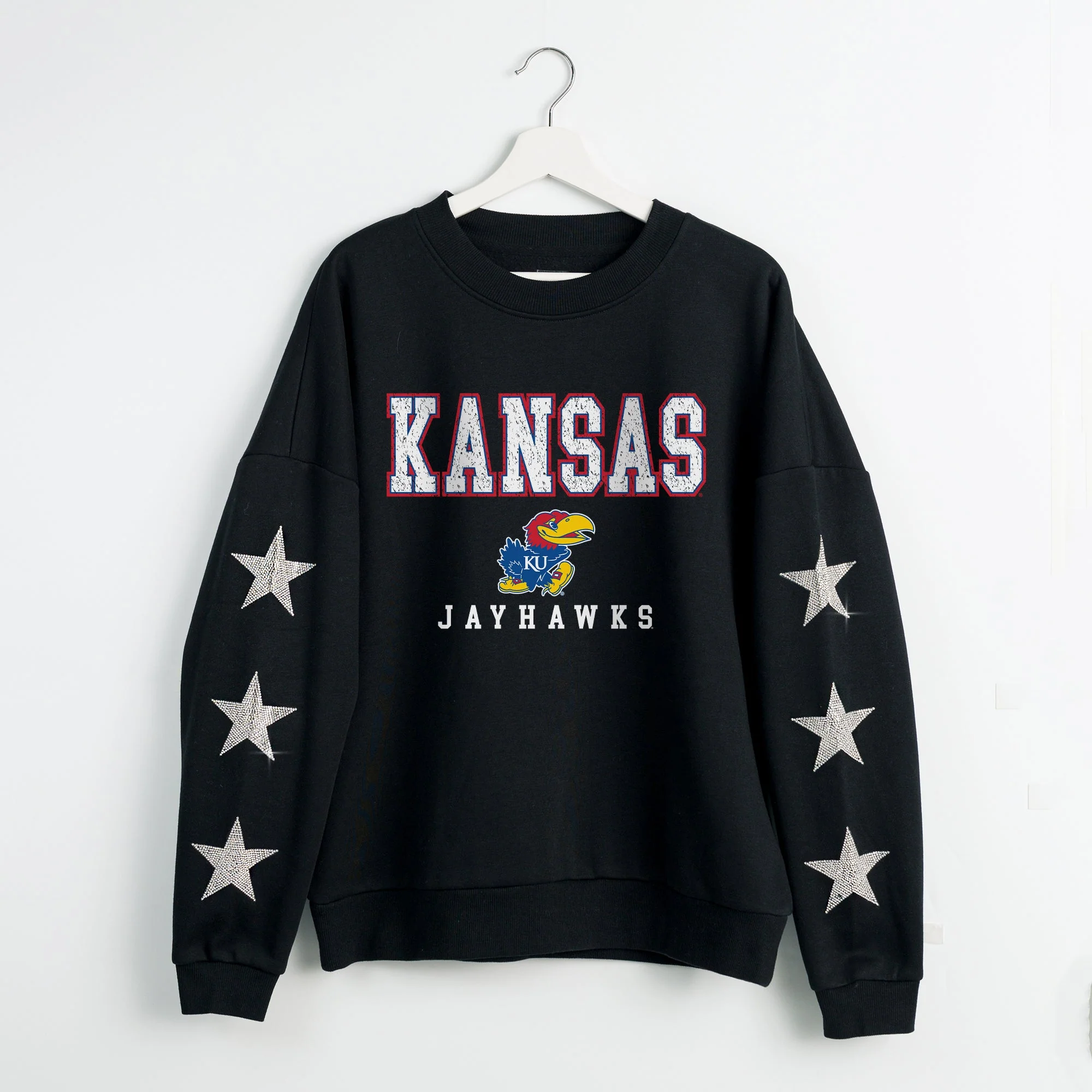 KANSAS JAYHAWKS VELOCITY STAR EMBELLISHED CREW SWEATSHIRT - Image 8