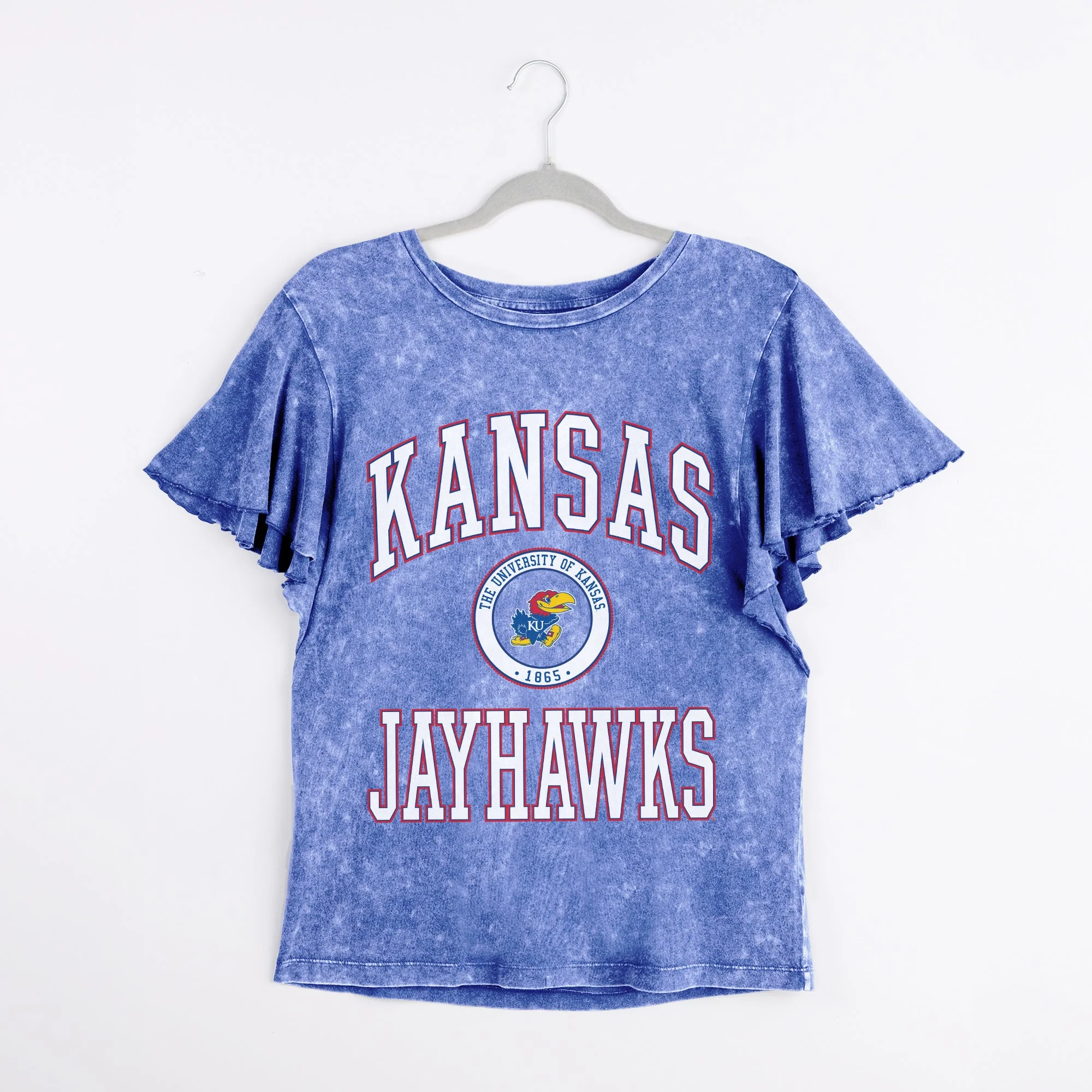 KANSAS JAYHAWKS VICTORY MODE FLUTTER SLEEVE TEE IN ROYAL - Image 6