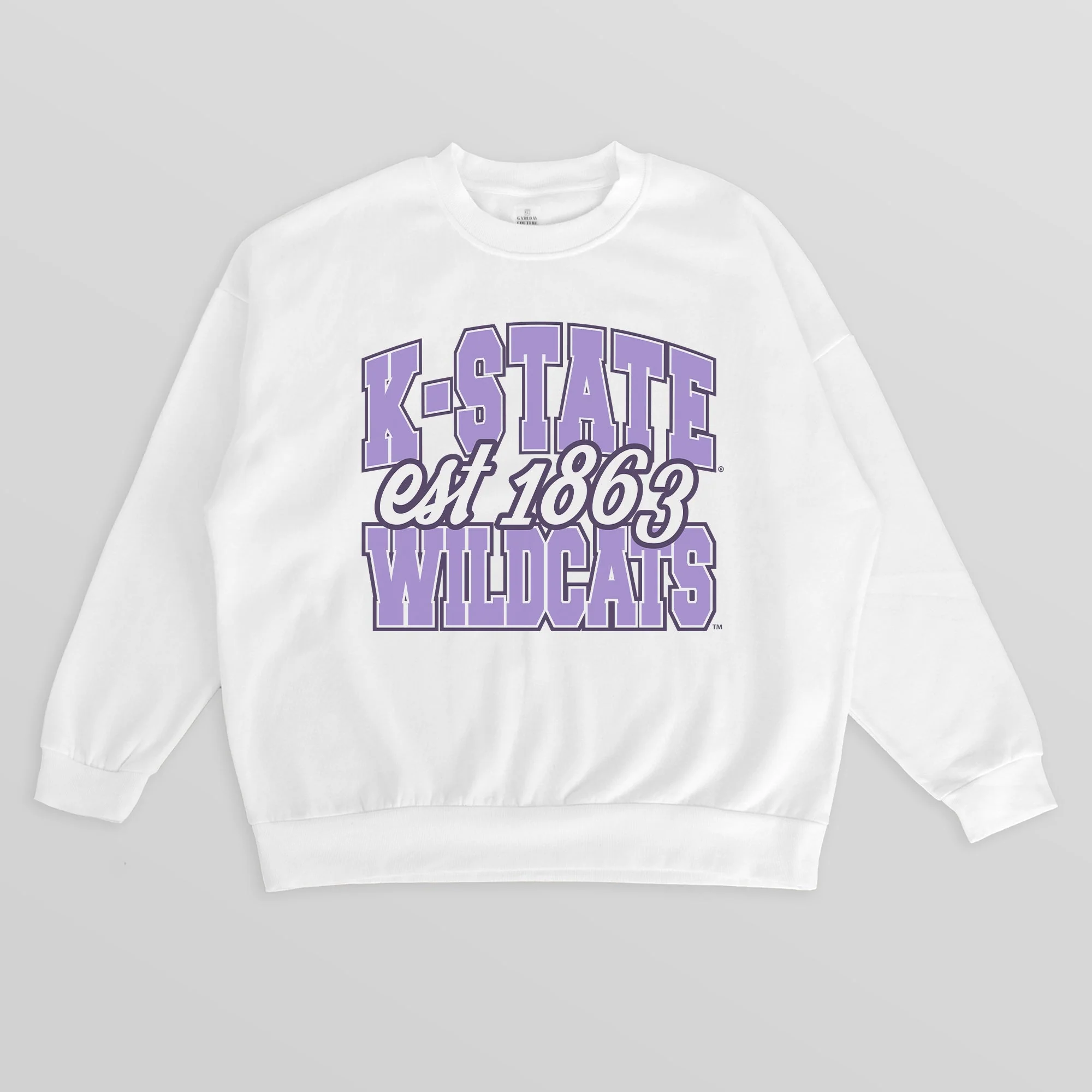 KANSAS STATE WILDCATS FADED FORMATION PREMIUM FLEECE DROP SHOULDER CREWNECK PULLOVER